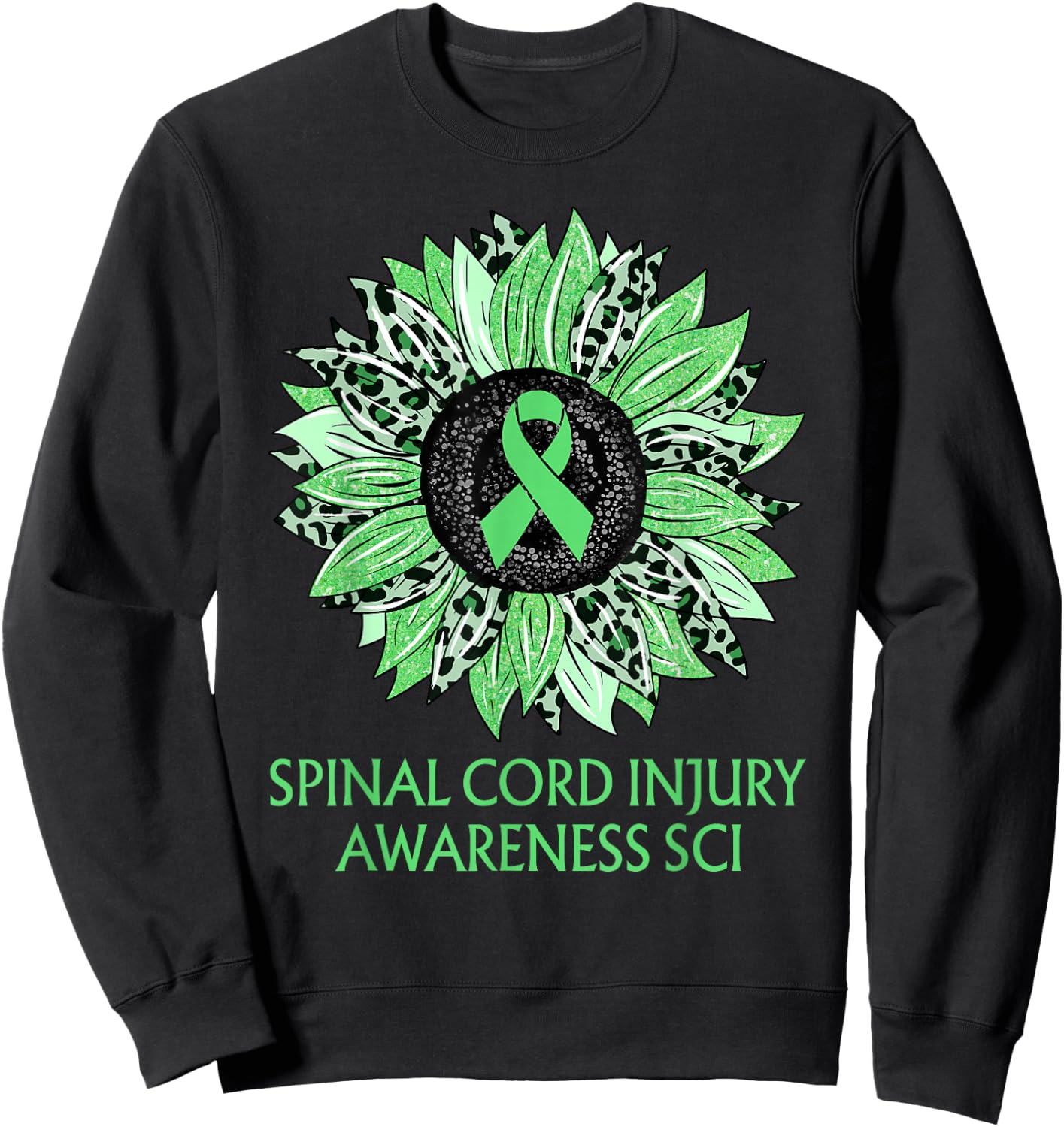 Leopard Sunflower Spinal Cord Injury Awareness SCI Green Sweatshirt - Sweatshirt | Black