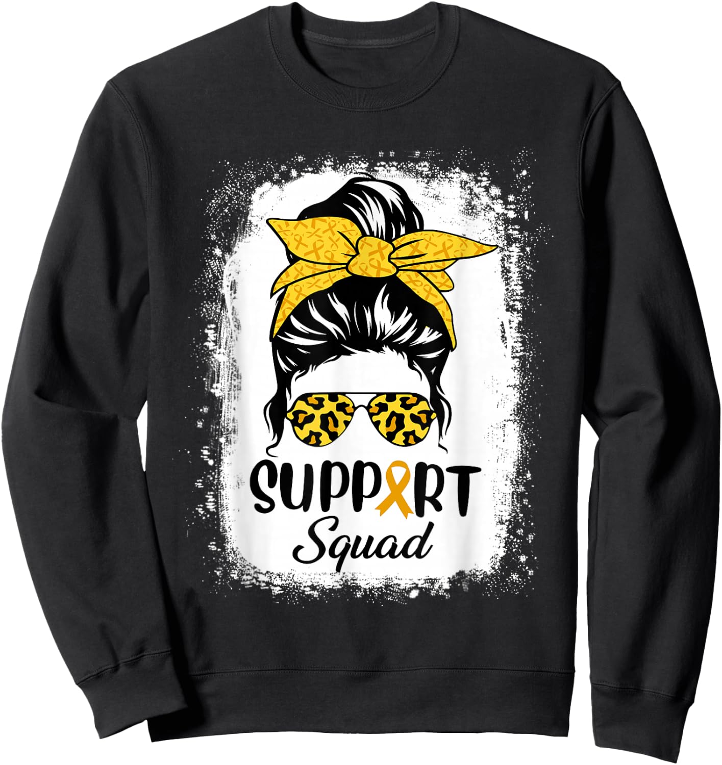 Messy Bun Glasses Support Squad Childhood Cancer Awareness Sweatshirt - Sweatshirt | Black