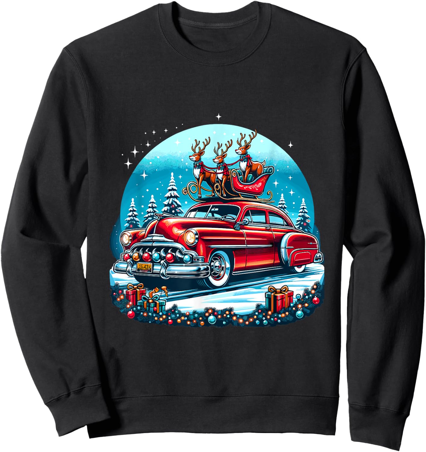 Holiday Roadtrip - Classic Car Christmas Tree Sweatshirt - Sweatshirt | Black