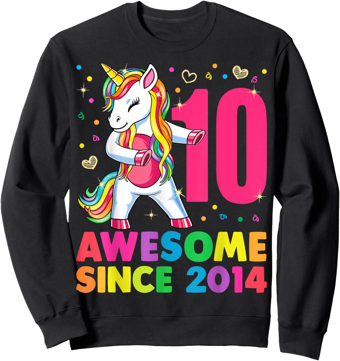 10 Years Old Unicorn Flossing 10th Birthday Girl Gift Party Sweatshirt - Sweatshirt | Black