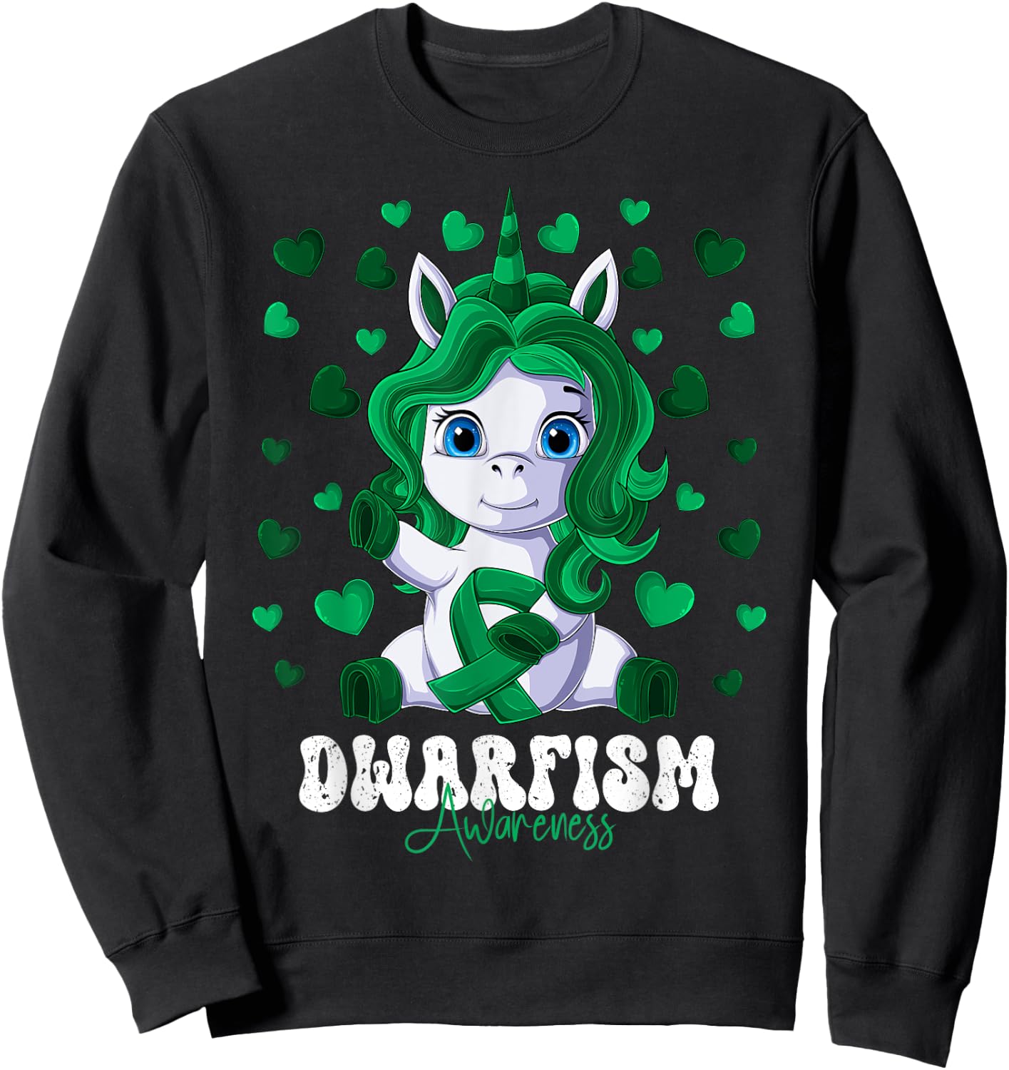 Dwarfism Awareness Month Green Ribbon Unicorn Sweatshirt - Sweatshirt | Black