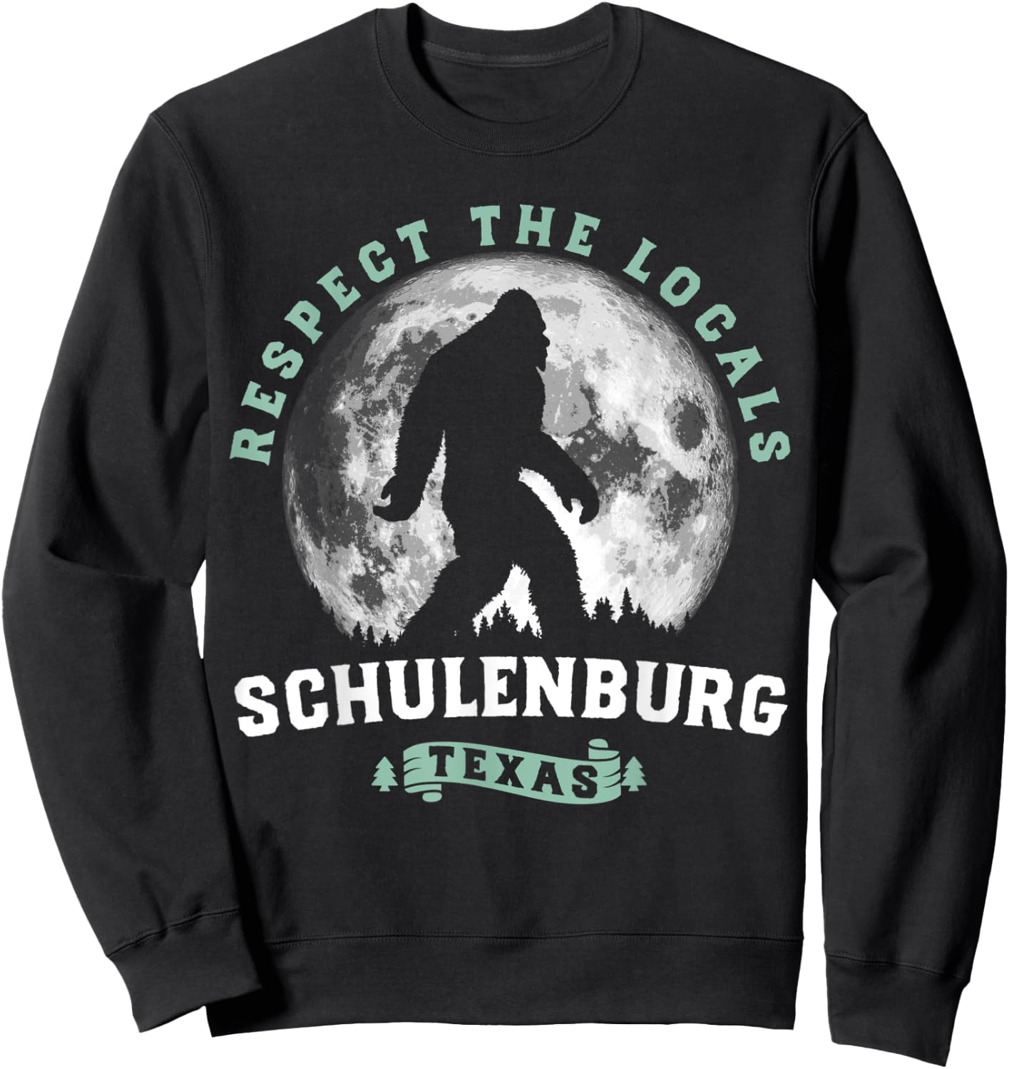 Schulenburg Texas Bigfoot Night Walk Retro Moon Sweatshirt - Sweatshirt | Black