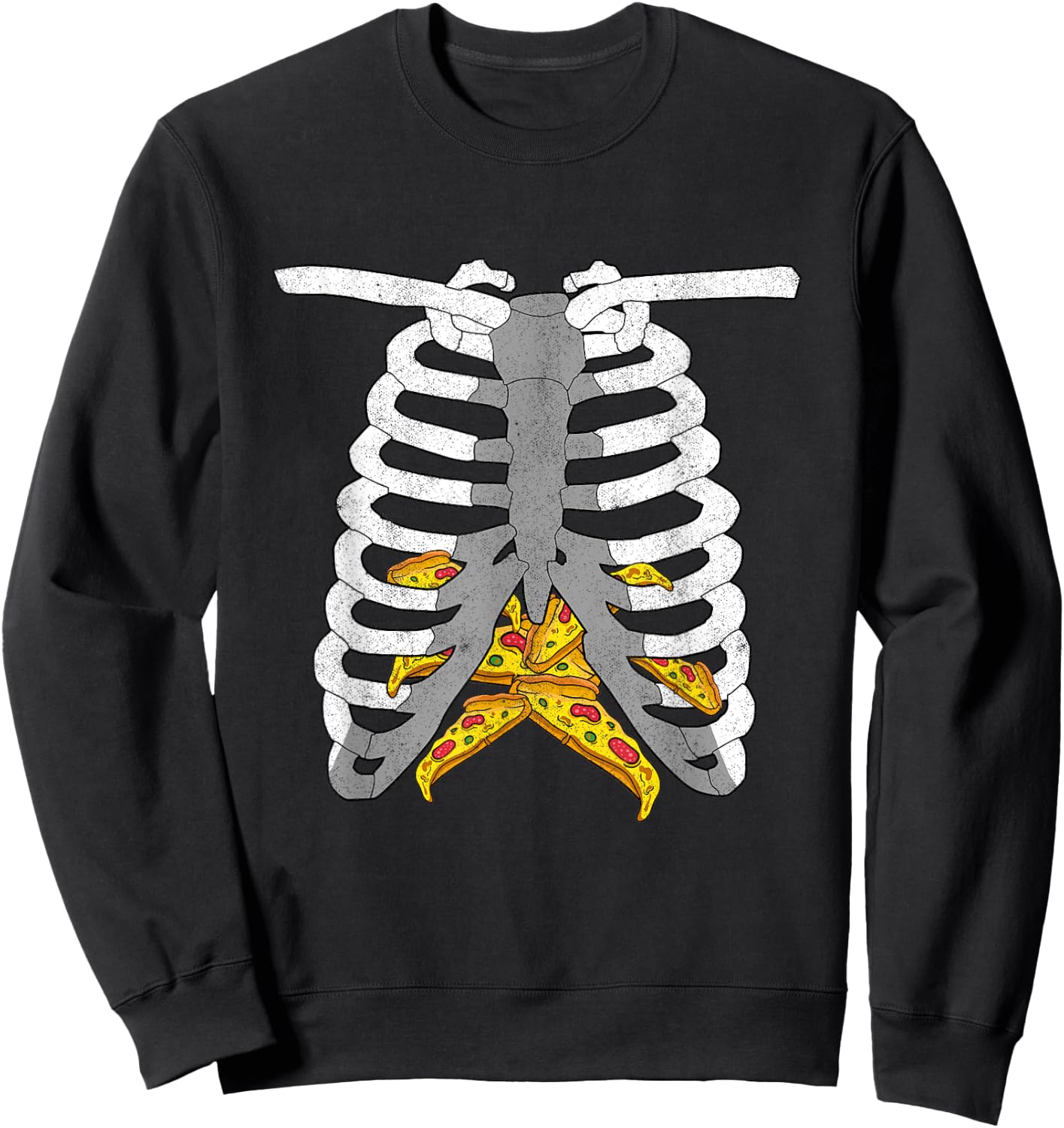 Halloween Day Cool Italian Food Pizza Dough Skeleton Pizza Sweatshirt - Sweatshirt | Black