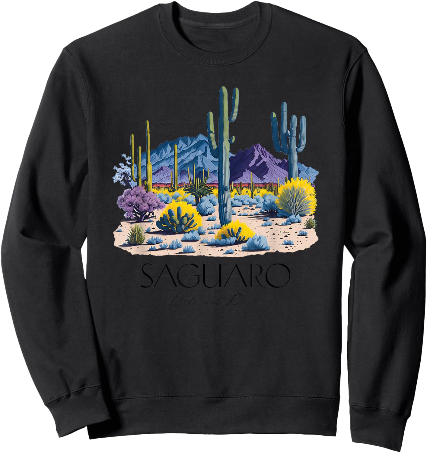 Cool Saguaro National Park Hiking Watercolor Graphic Sweatshirt - Sweatshirt | Black
