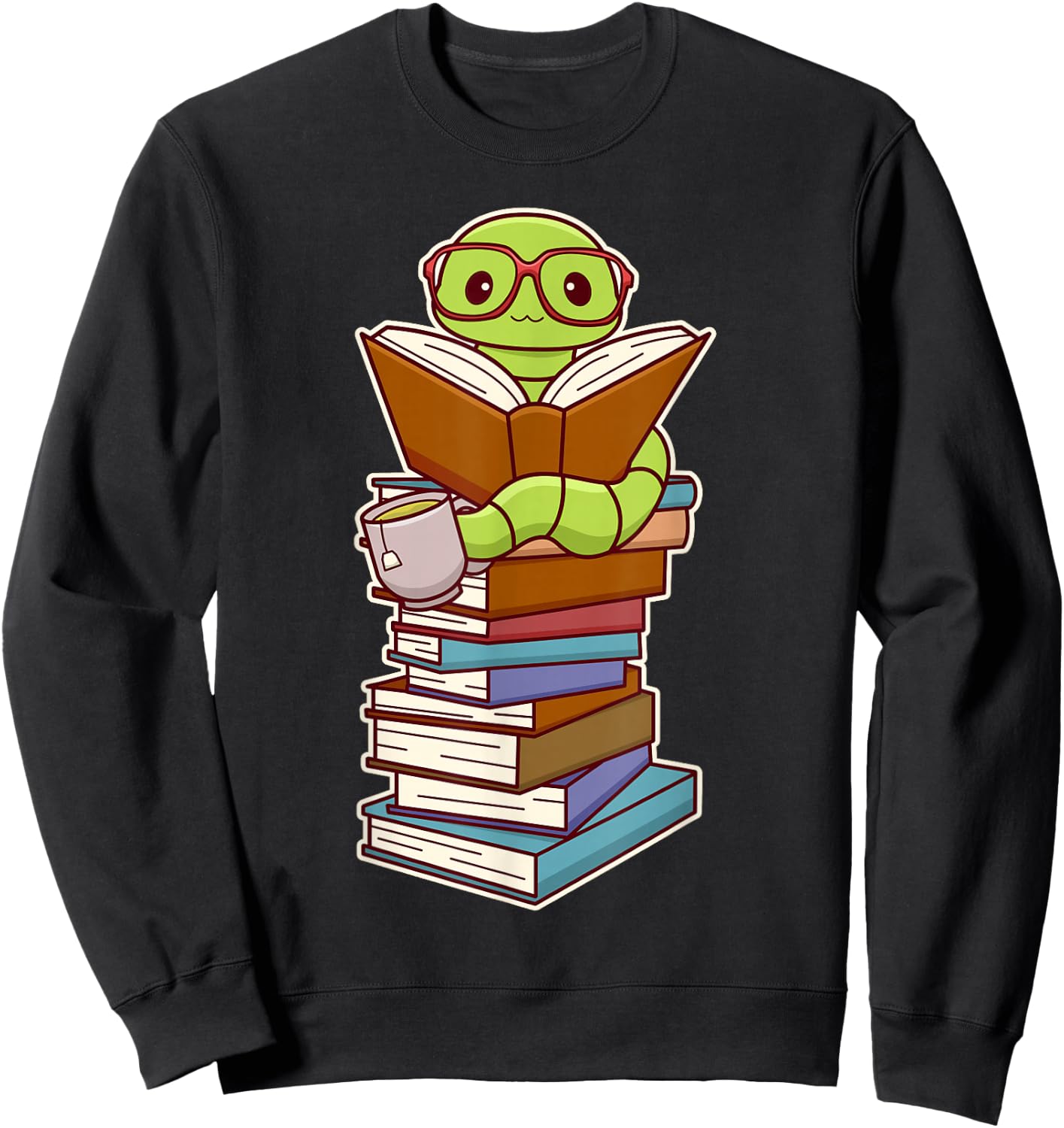 Cute Kawaii Bookworm Reading Sweatshirt - Sweatshirt | Black