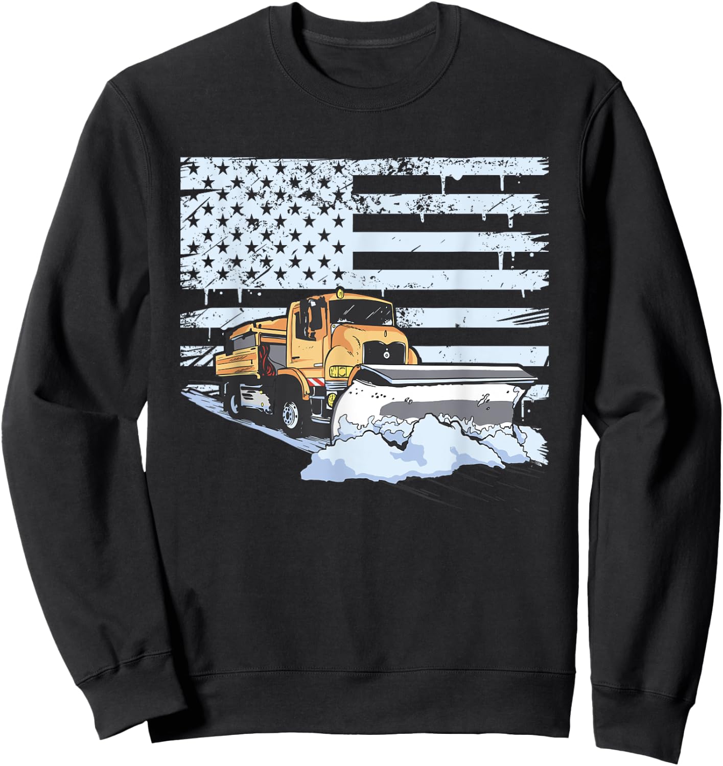 Snow Plow Truck Us Flag Snow Plow Driver Sweatshirt - Sweatshirt | Black