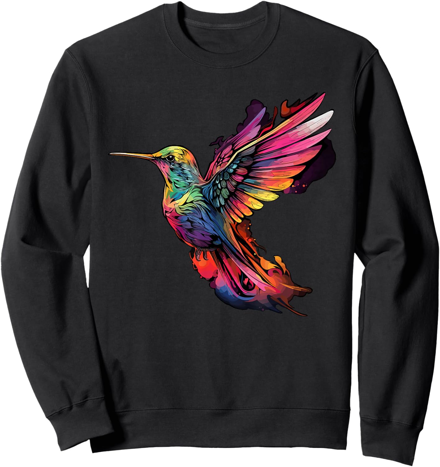 Colorful Hummingbird Art Tie-Dye Bird Watching Sweatshirt - Sweatshirt | Black