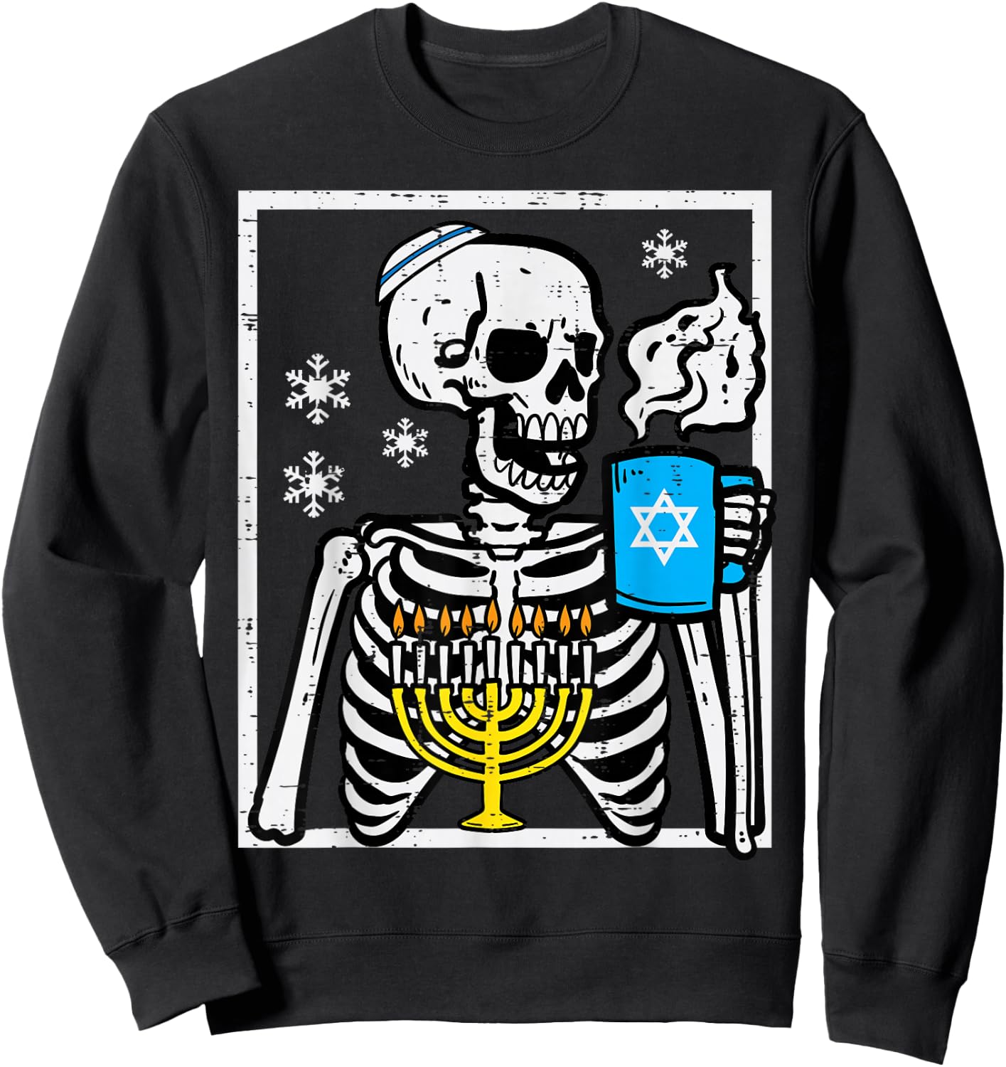 Hanukkah Skeleton Coffee Chanukah Jewish Festival Men Women Sweatshirt - Sweatshirt | Black