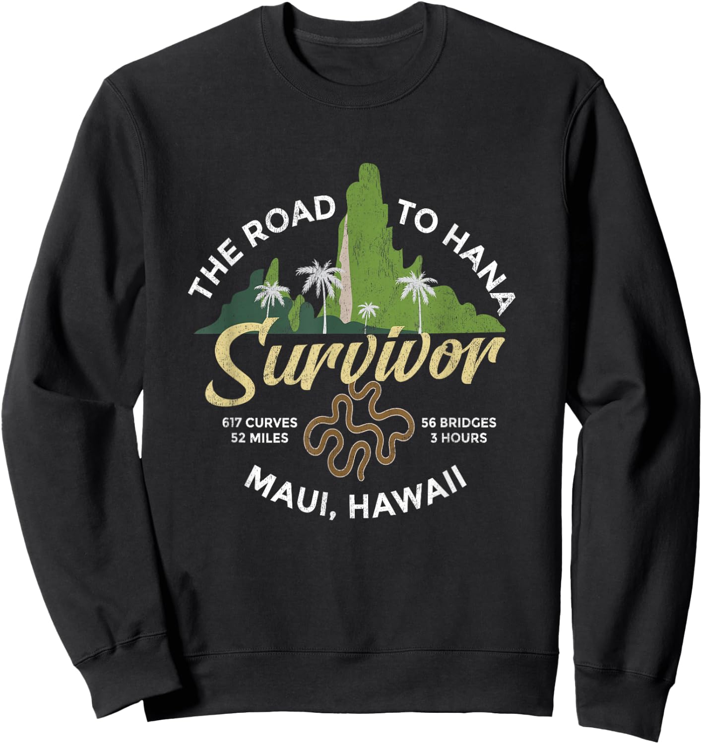 Road To Hana Survivor Curvy Palm Maui Hawaii Sweatshirt - Sweatshirt | Black