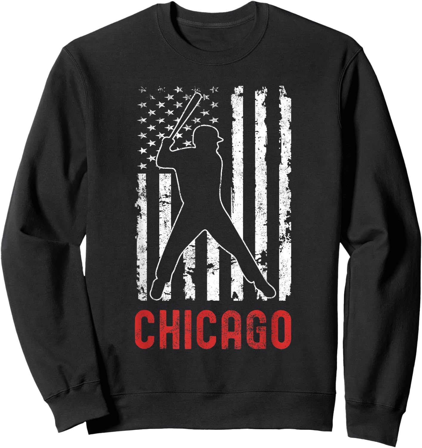 Chicago Illinois American Flag Baseball Weathered Sweatshirt - Sweatshirt | Black
