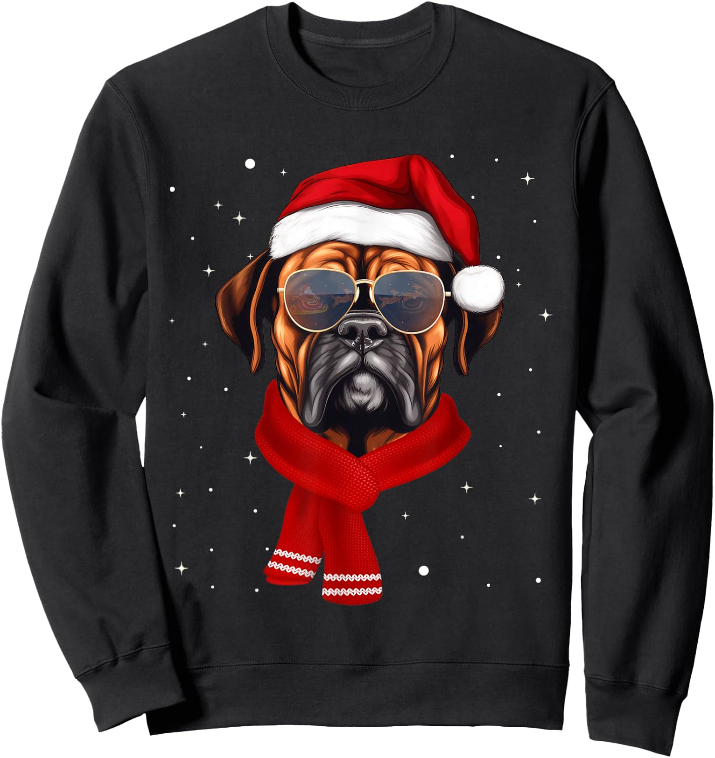 Funny Boxer Dog Christmas Lights Xmas Outfit Pajama Matching Sweatshirt - Sweatshirt | Black