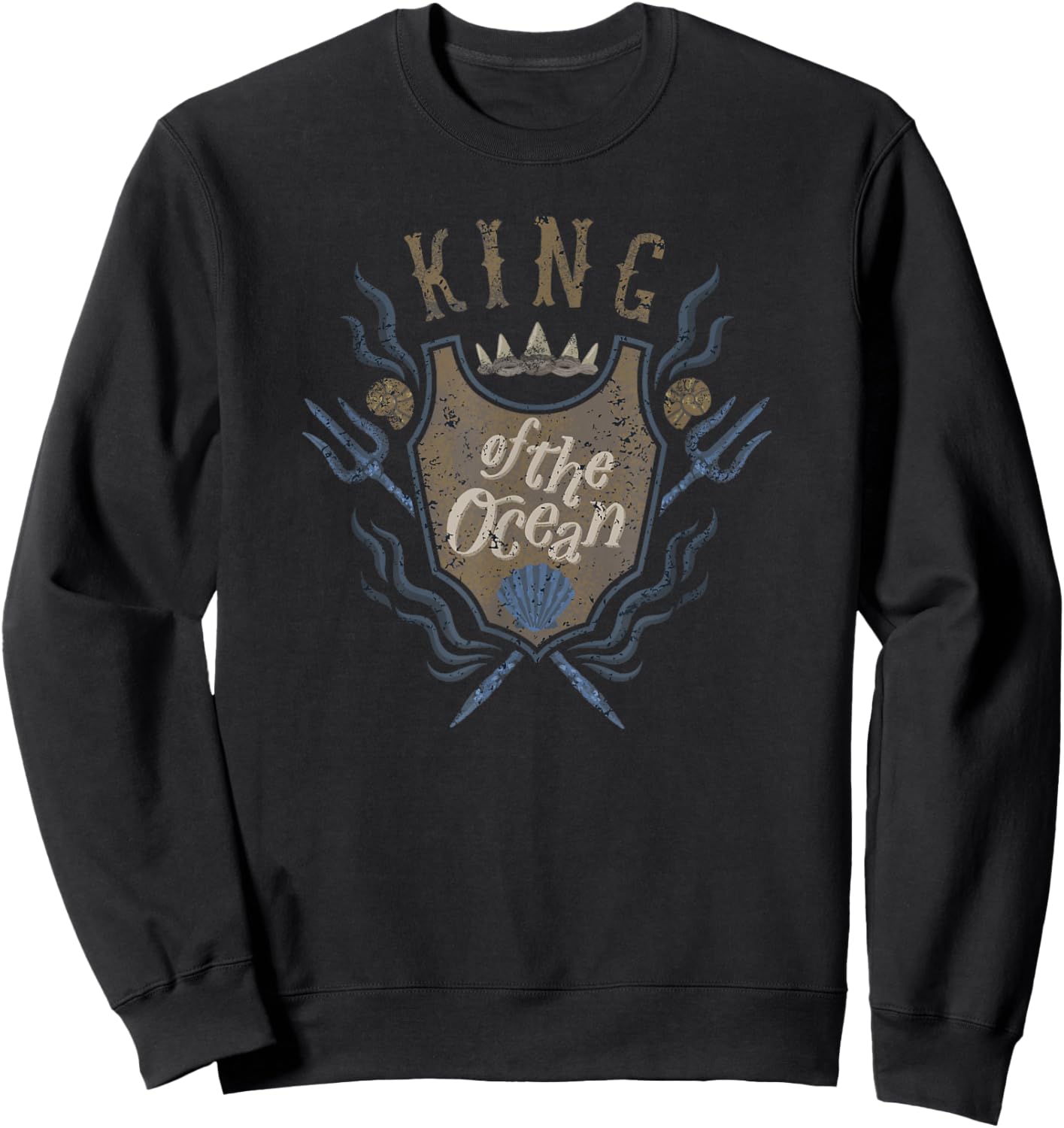 Disney The Little Mermaid King Of The Ocean Distressed Crest Sweatshirt - Sweatshirt | Black