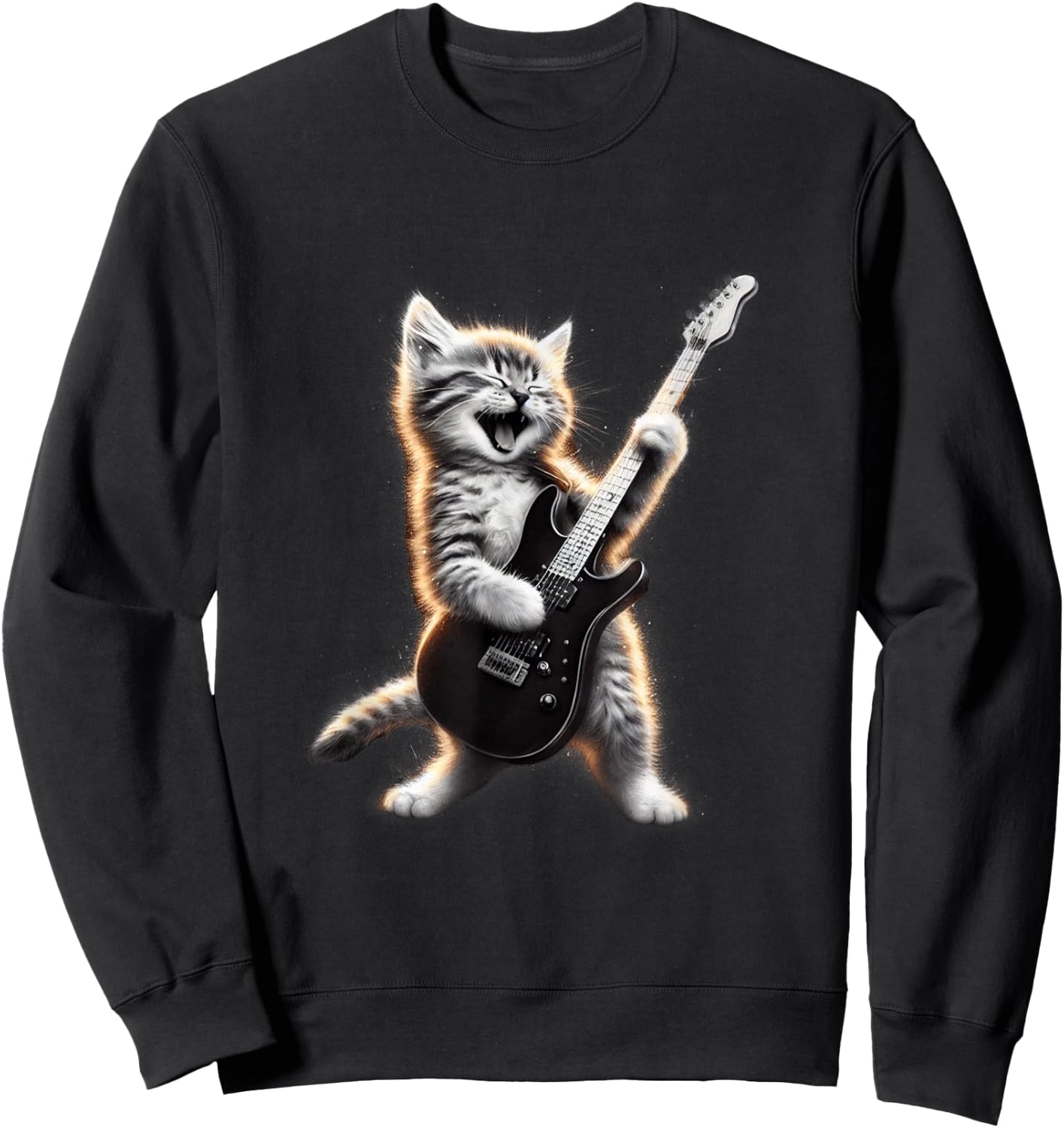Cat Playing Guitar - Funny Rock Music Guitar Cat Sweatshirt - Sweatshirt | Black