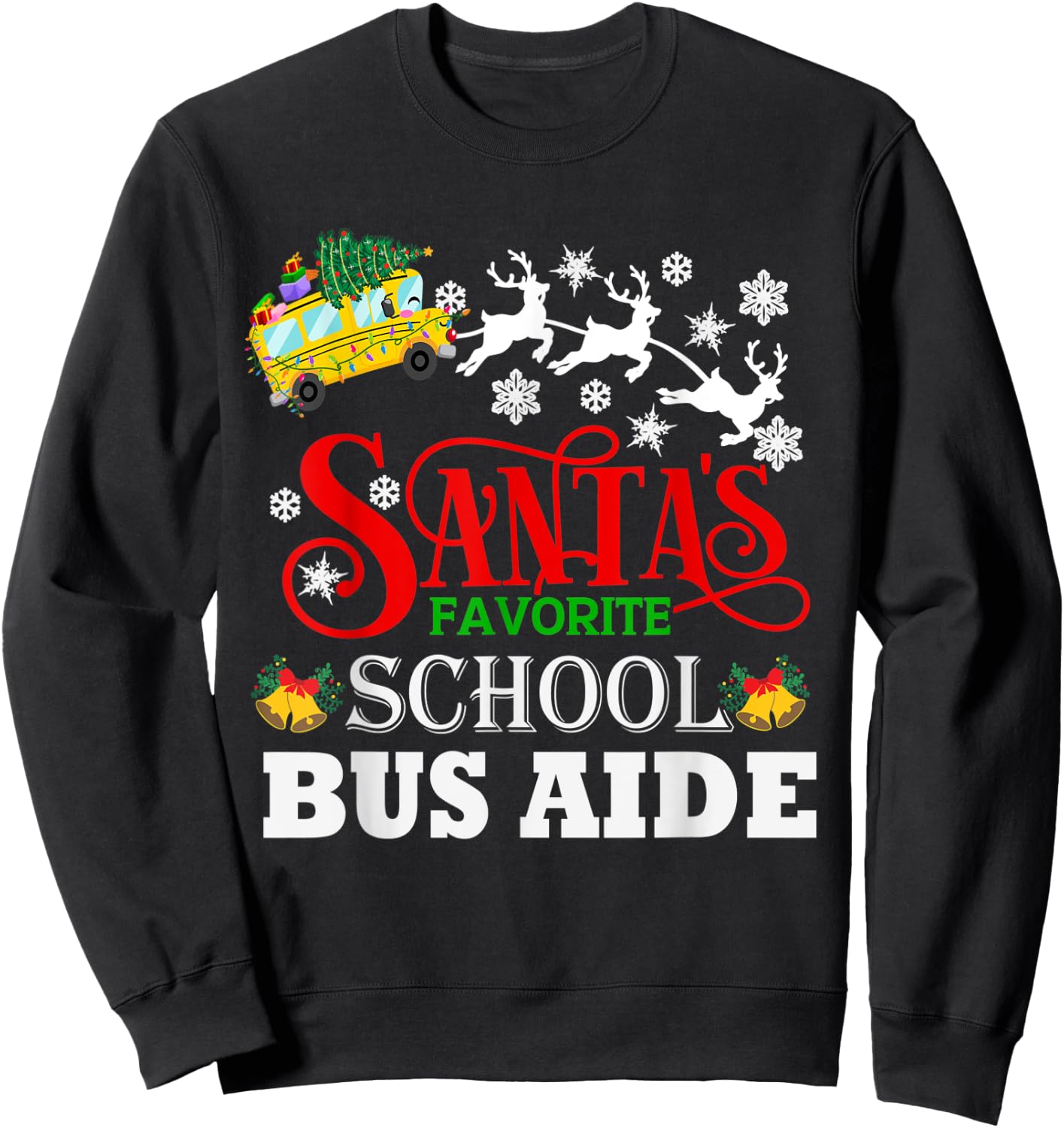 Santa's Favorite School Bus Aide Christmas Pajama Sweatshirt - Sweatshirt | Black