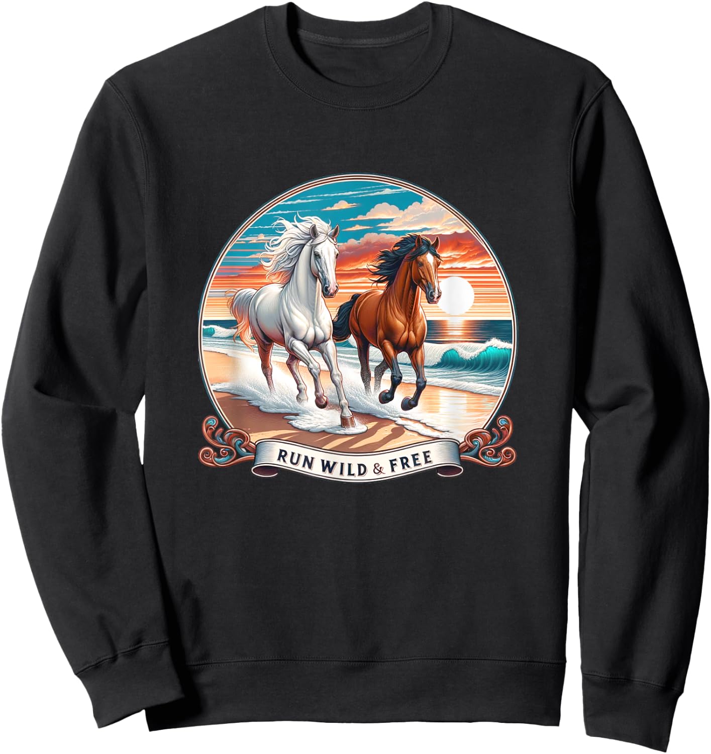 Run Wild And Free - Horses Running On Beach - Women Girls Kids Sweatshirt - Sweatshirt | Black