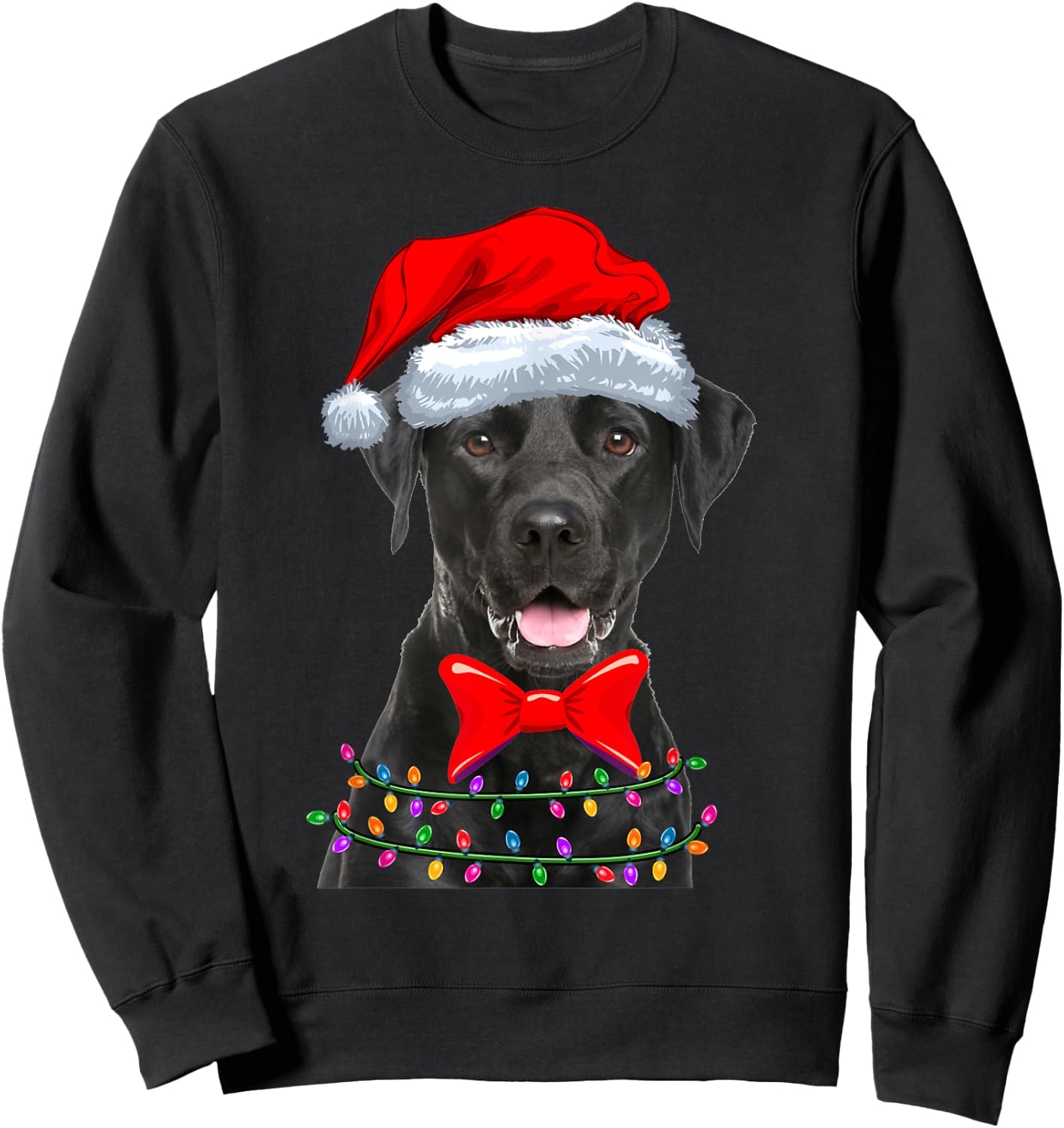 Christmas Lights Black Labrador Wearing Xmas Hat - Dog Lover Men Women Kids Sweatshirt - Sweatshirt | Black