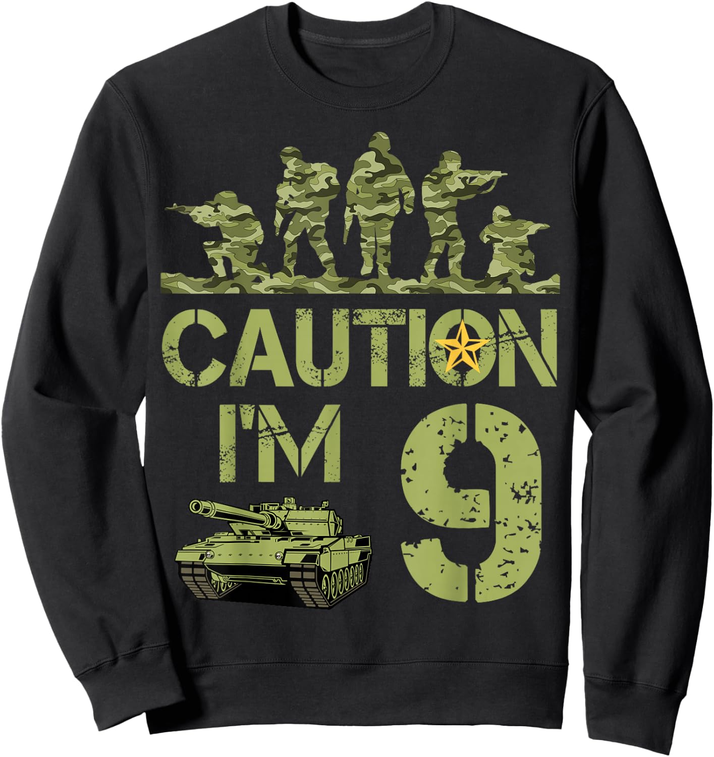 9th Birthday Military I'm 9 Year Old Soldier Camo 9 Birthday Sweatshirt - Sweatshirt | Black
