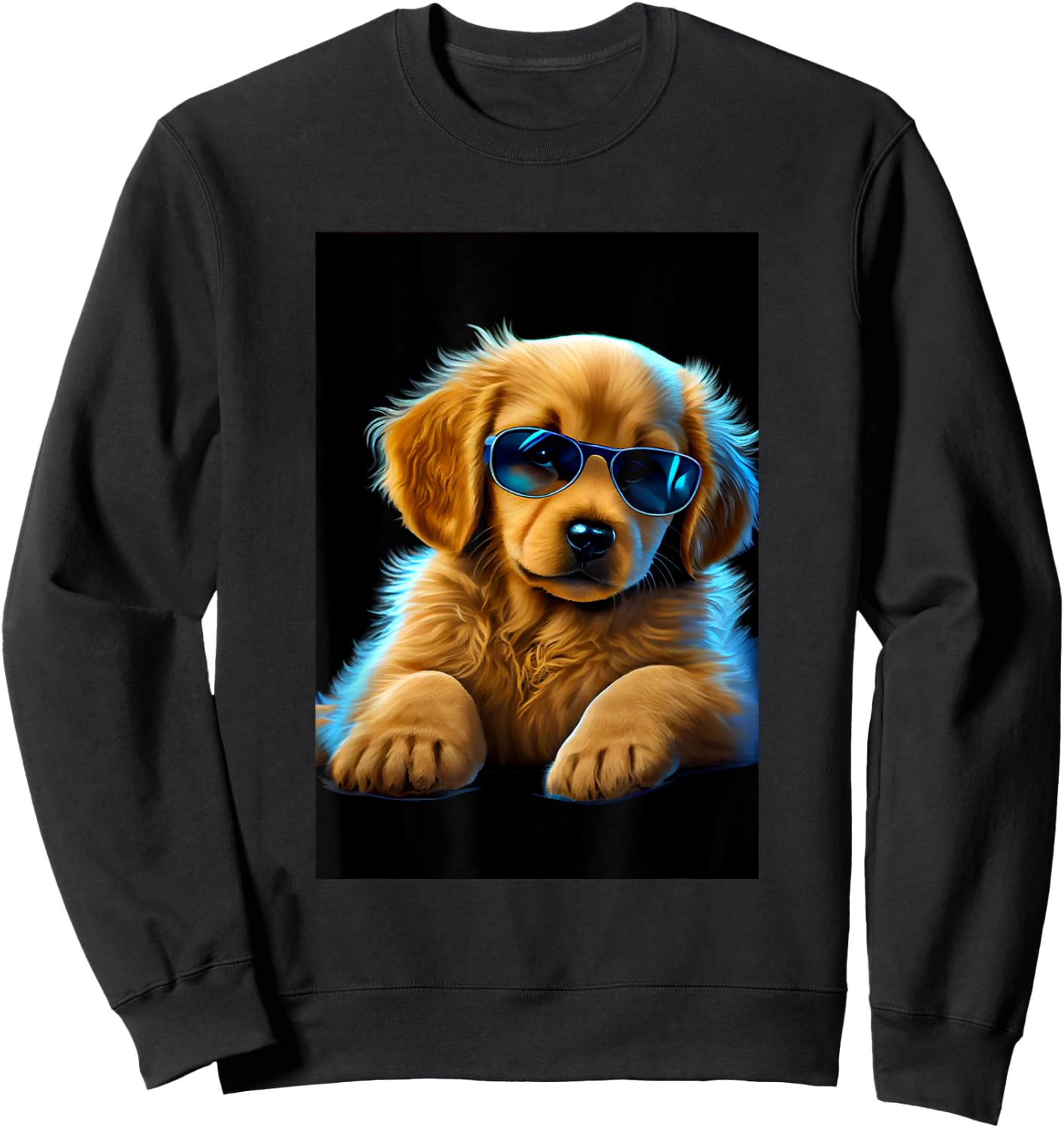 Cute Adorable Golden Retriever Puppy Sunglasses Digital Art Sweatshirt - Sweatshirt | Black