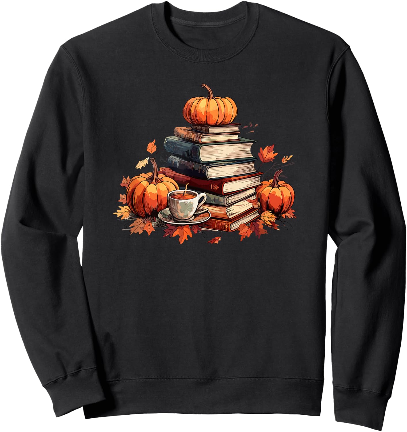 Books Coffee Fall Leaves and Pumpkins Vintage Library Sweatshirt - Sweatshirt | Black