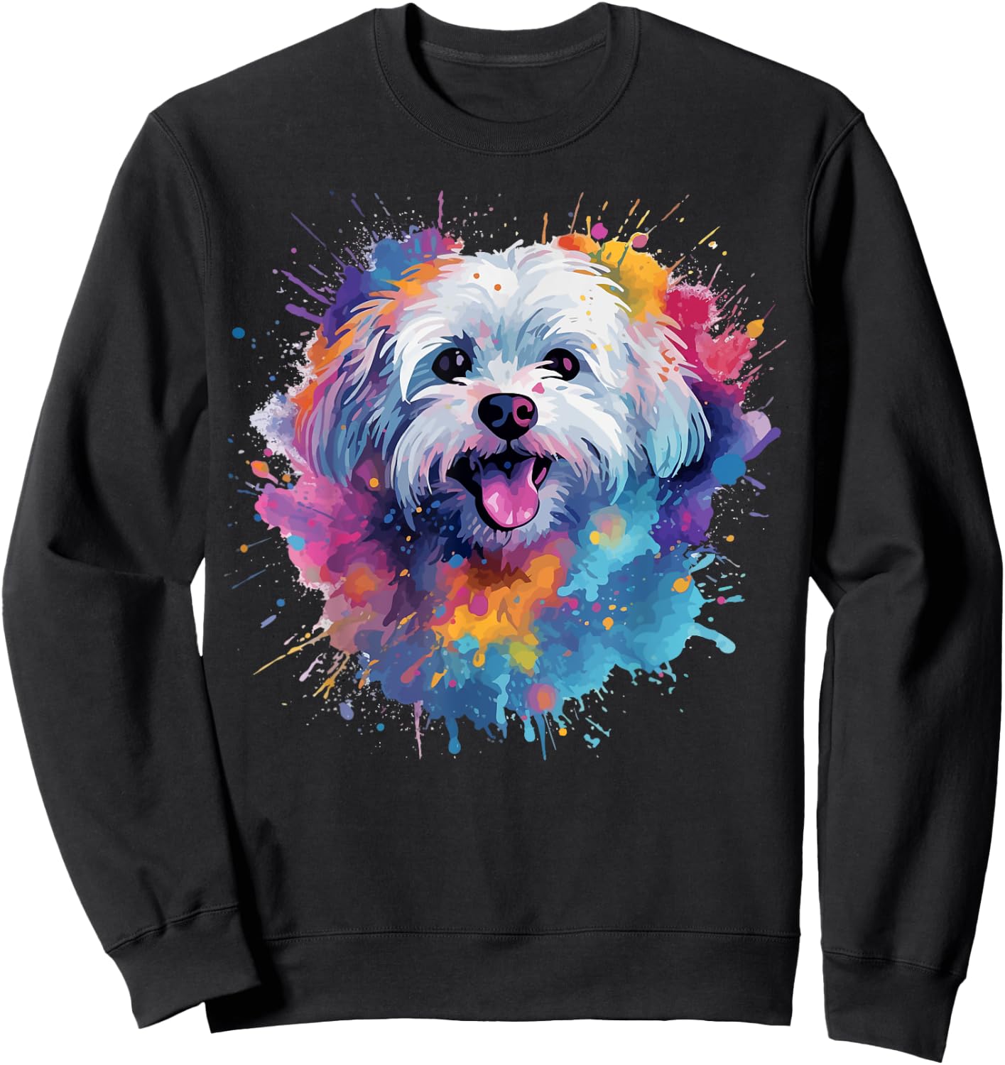 Colorful Maltese Splash Art Dog Men Women Kids Sweatshirt - Sweatshirt | Black