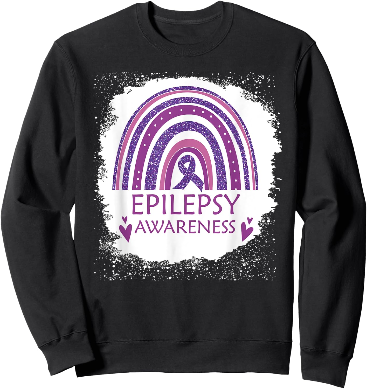 Epilepsy Awareness Bleached Rainbow Purple Ribbon Men Sweatshirt - Sweatshirt | Black