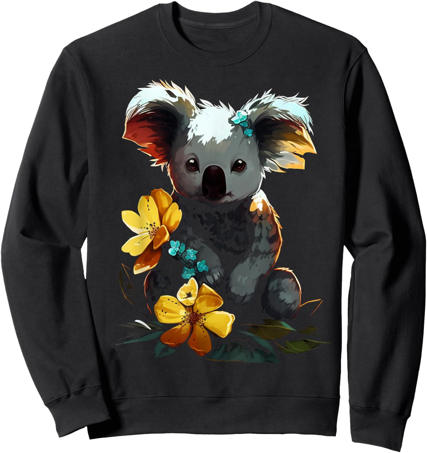 Koala Artwork - Flowers Animal Motif Art Koala Sweatshirt - Sweatshirt | Black