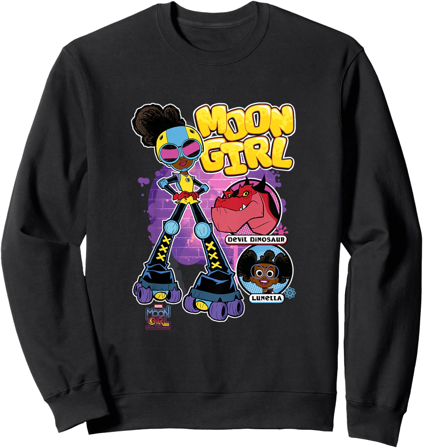 Kids Marvel Moon Girl And Devil Dinosaur Roller Skate Super Hero Sweatshirt - Sweatshirt | Black