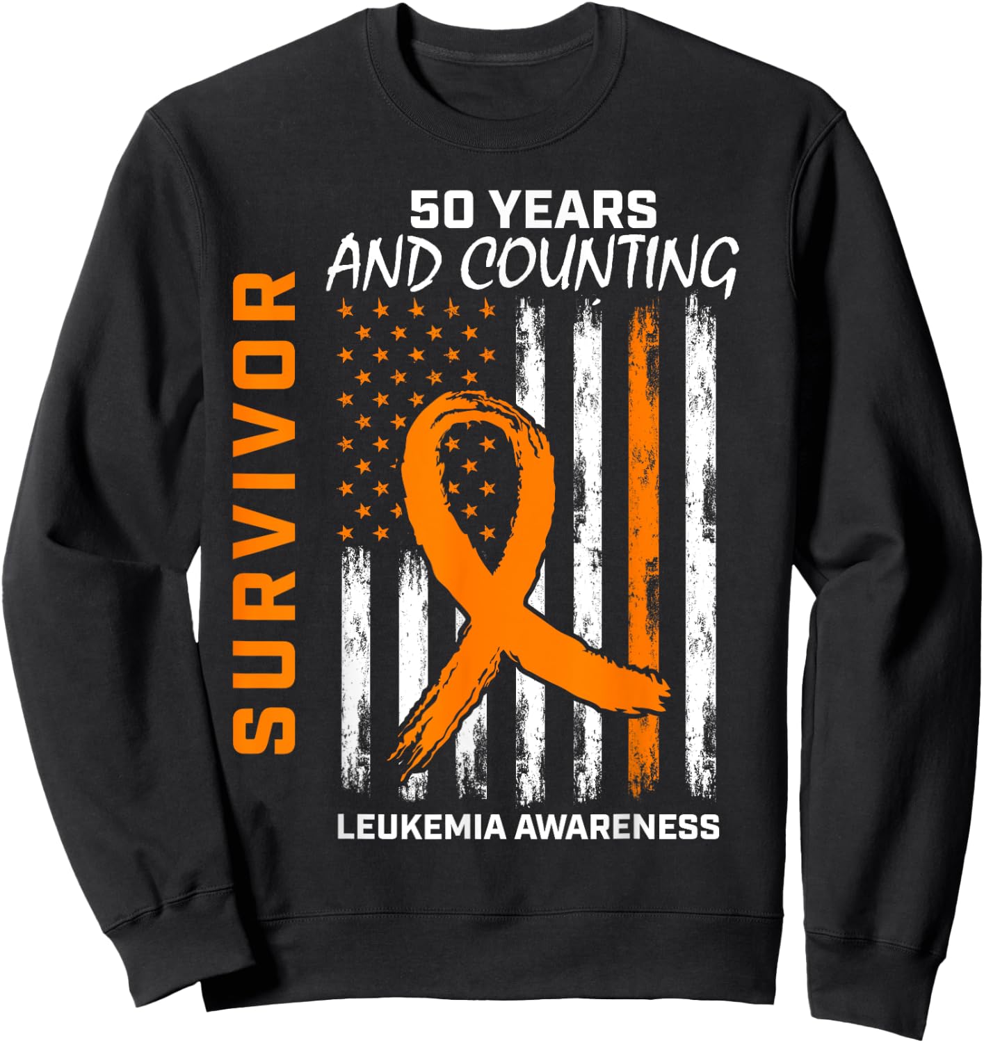50 Year Leukemia Survivor Gifts American Flag Shirts Sweatshirt - Sweatshirt | Black