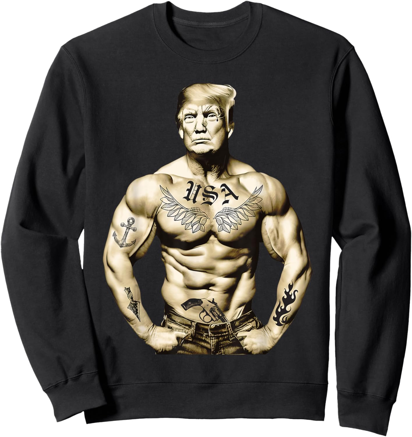 Funny Donald Trump Muscle Workout Tattoo Supporter 2024 Sweatshirt - Sweatshirt | Black