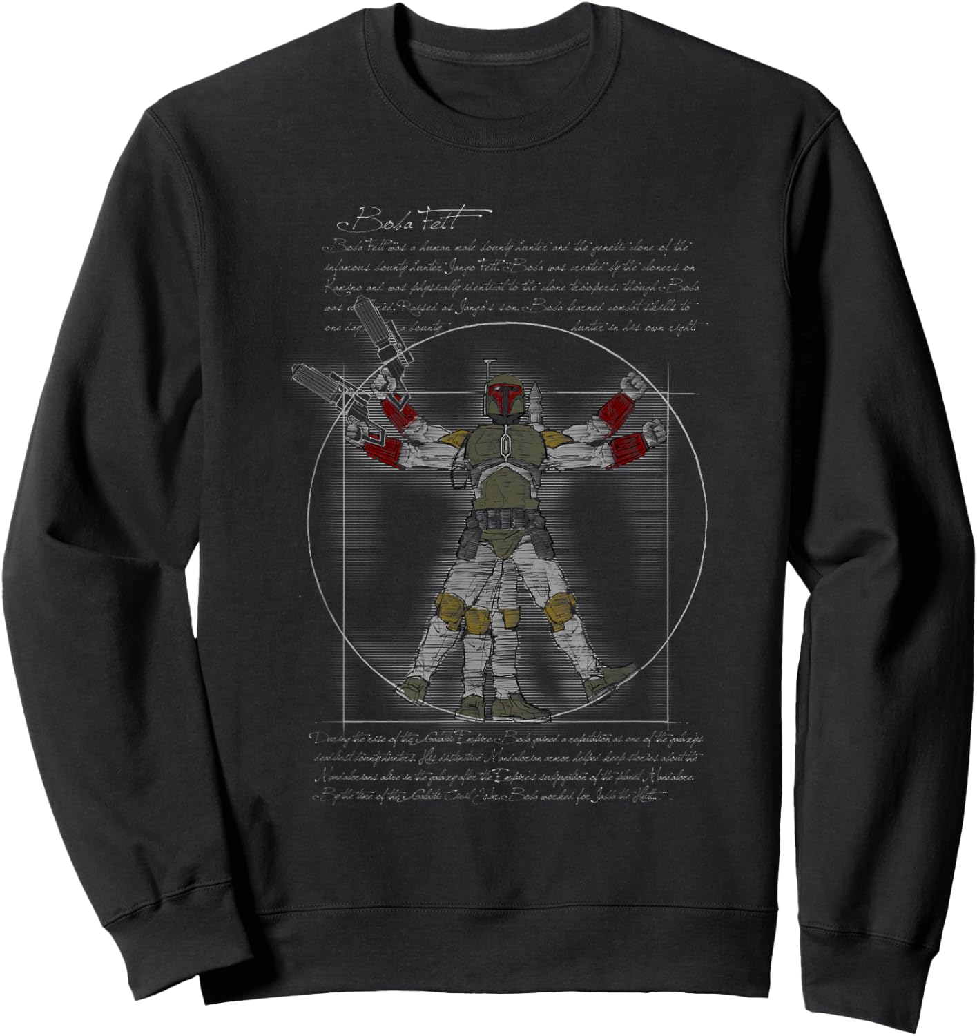Star Wars Classic Boba Fett Vitruvian Man Vintage Portrait Sweatshirt - Sweatshirt | Black