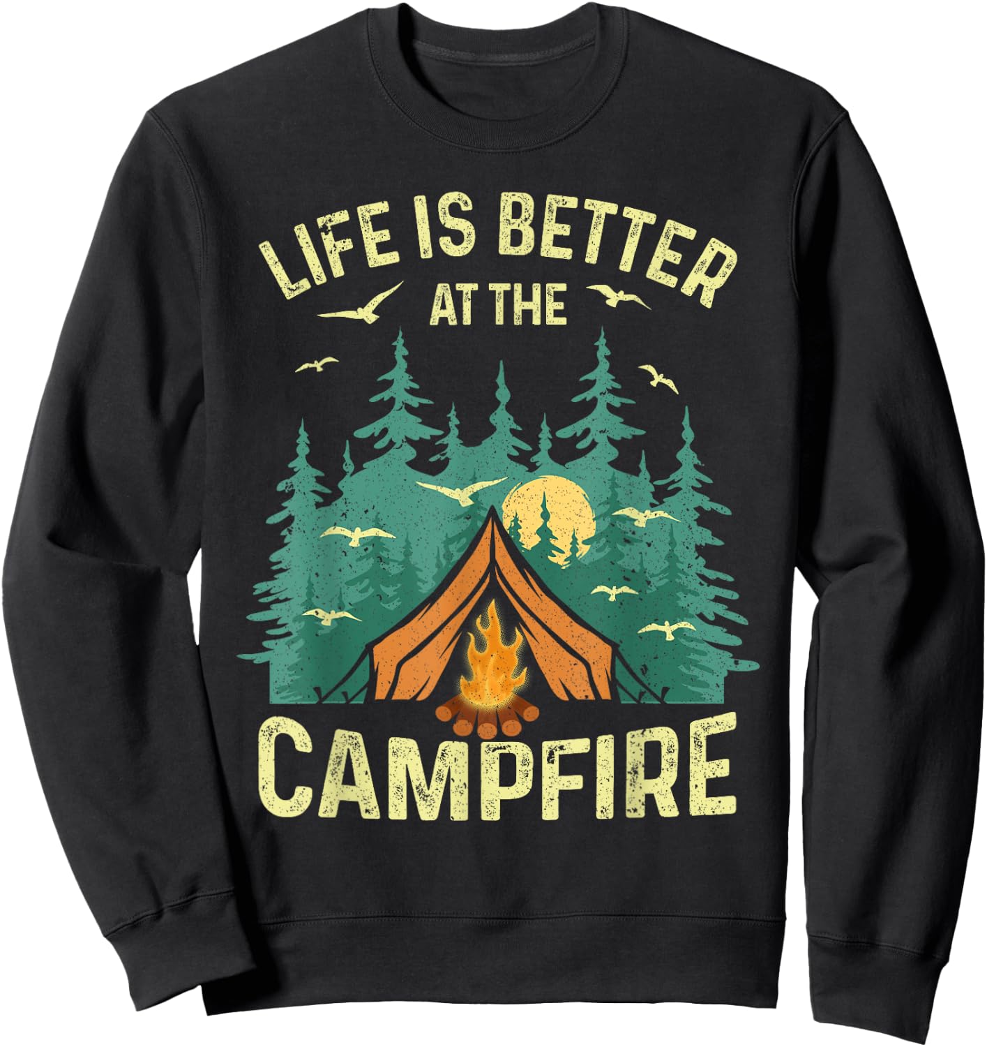 Unique Camping Gift RV Camper Accessories & Stuff -Adults, Kids Black Cotton 60%, Polyester 40% Short Sleeve Small Camping, Outdoor Adventures Sweatshirt - Sweatshirt | Black