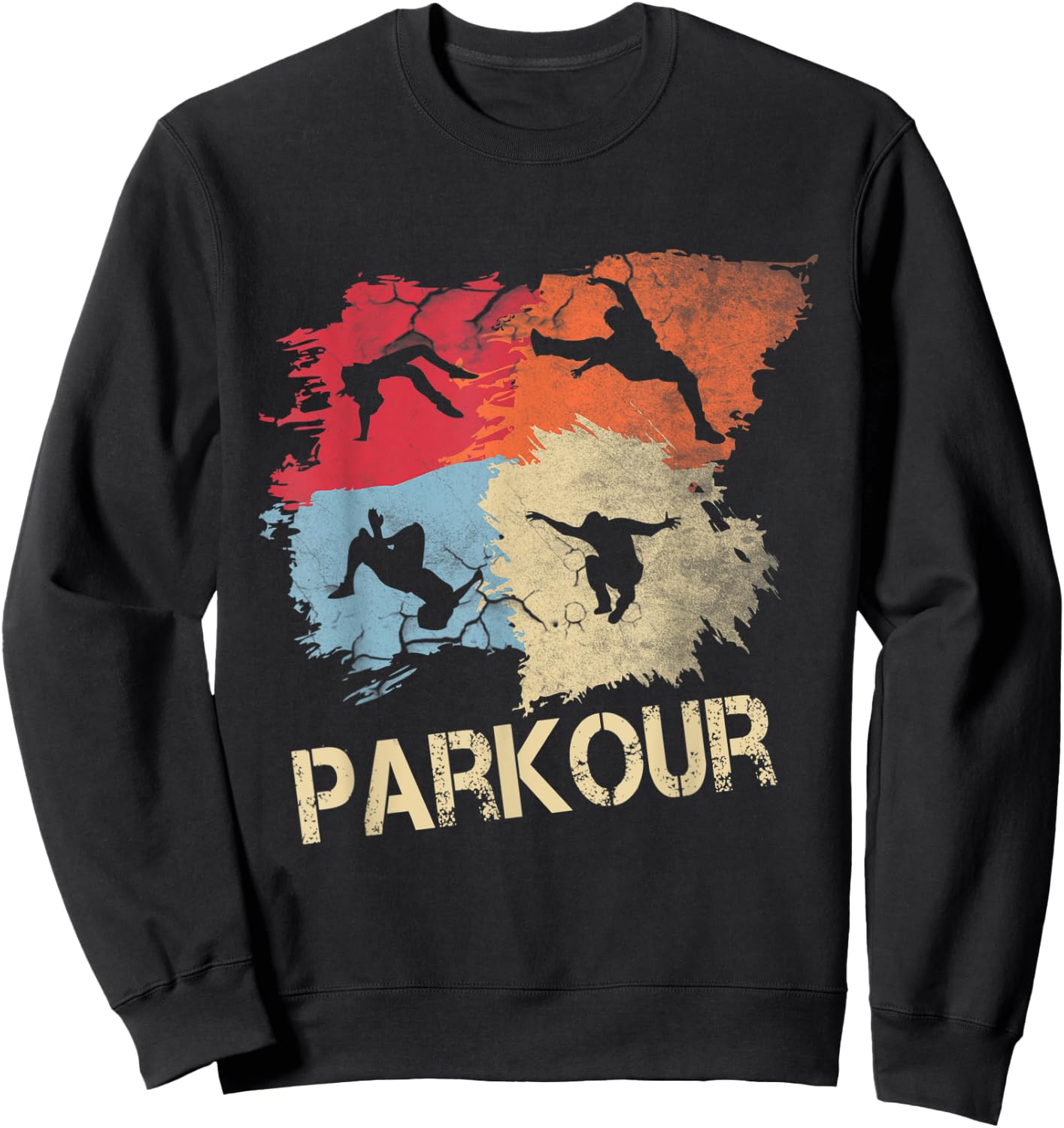 Retro Parkour Boys Silhouette Vintage Free Running Runner Sweatshirt - Sweatshirt | Black