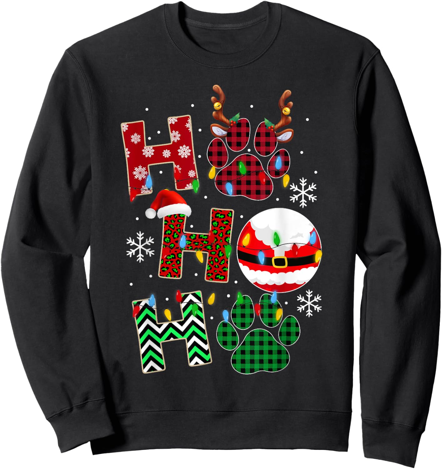 HoHoHo Dog Paw Christmas Pajama Cute Holiday Dog Lovers Xmas Men Women Kids Sweatshirt - Sweatshirt | Black