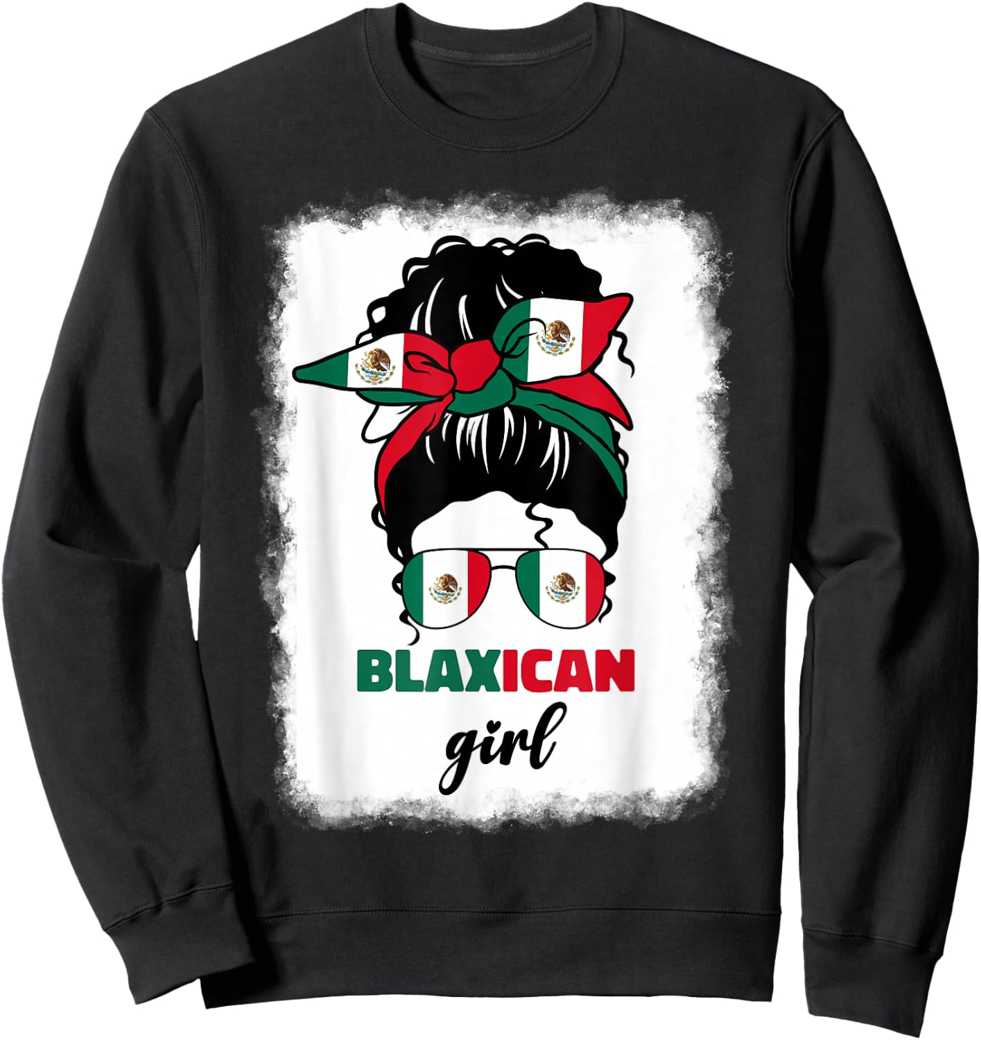 Blaxican Mexican American Black Girl Mexico Flag Chicano Fun Sweatshirt - Sweatshirt | Black