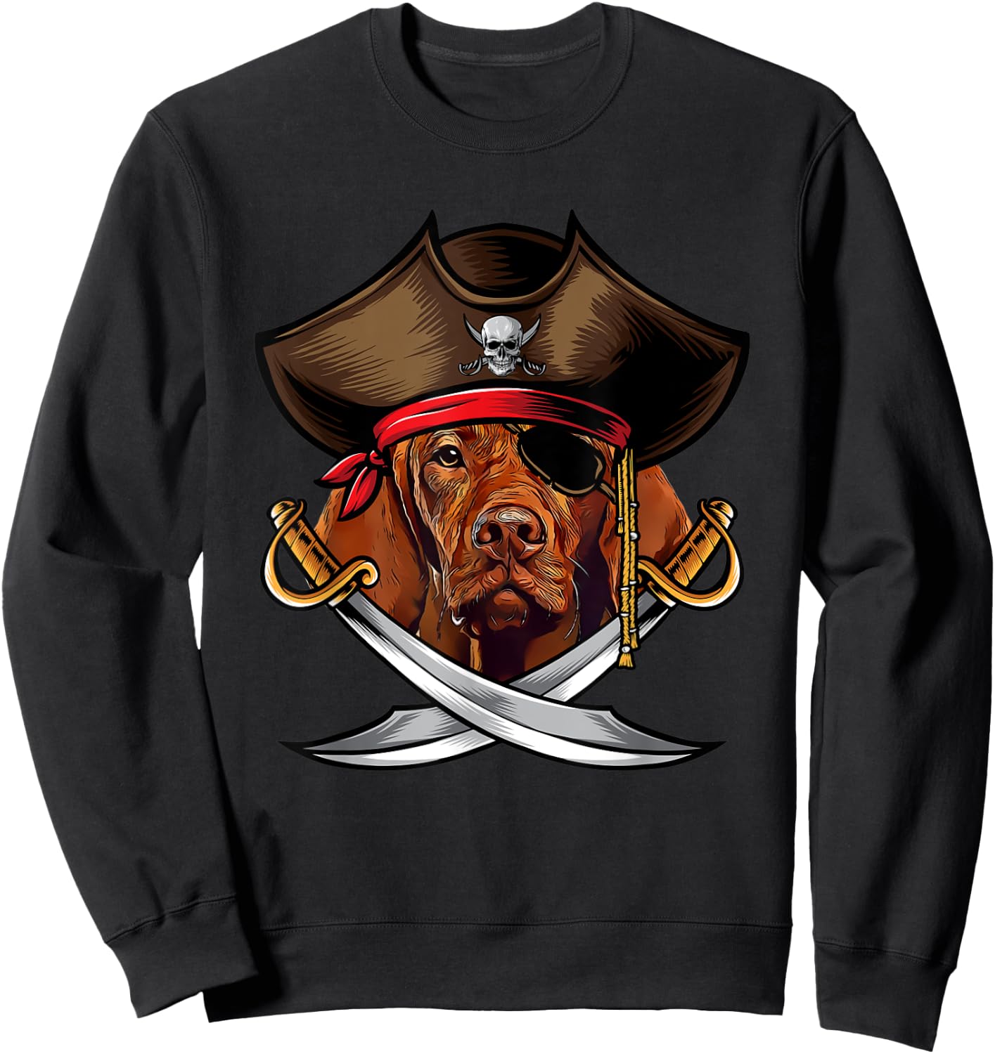 Funny Vizsla Dog Pirate Captain Halloween Women Kids Sweatshirt - Sweatshirt | Black