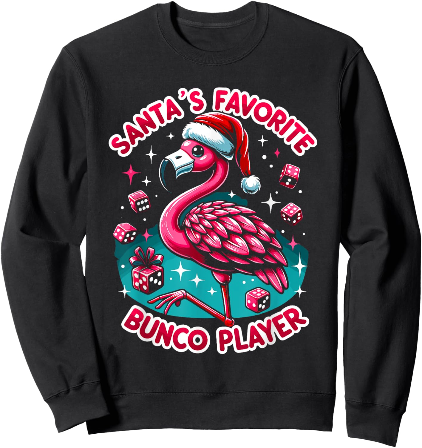 Christmas Flamingo Bunco Group Bunco Player Sweatshirt - Sweatshirt | Black