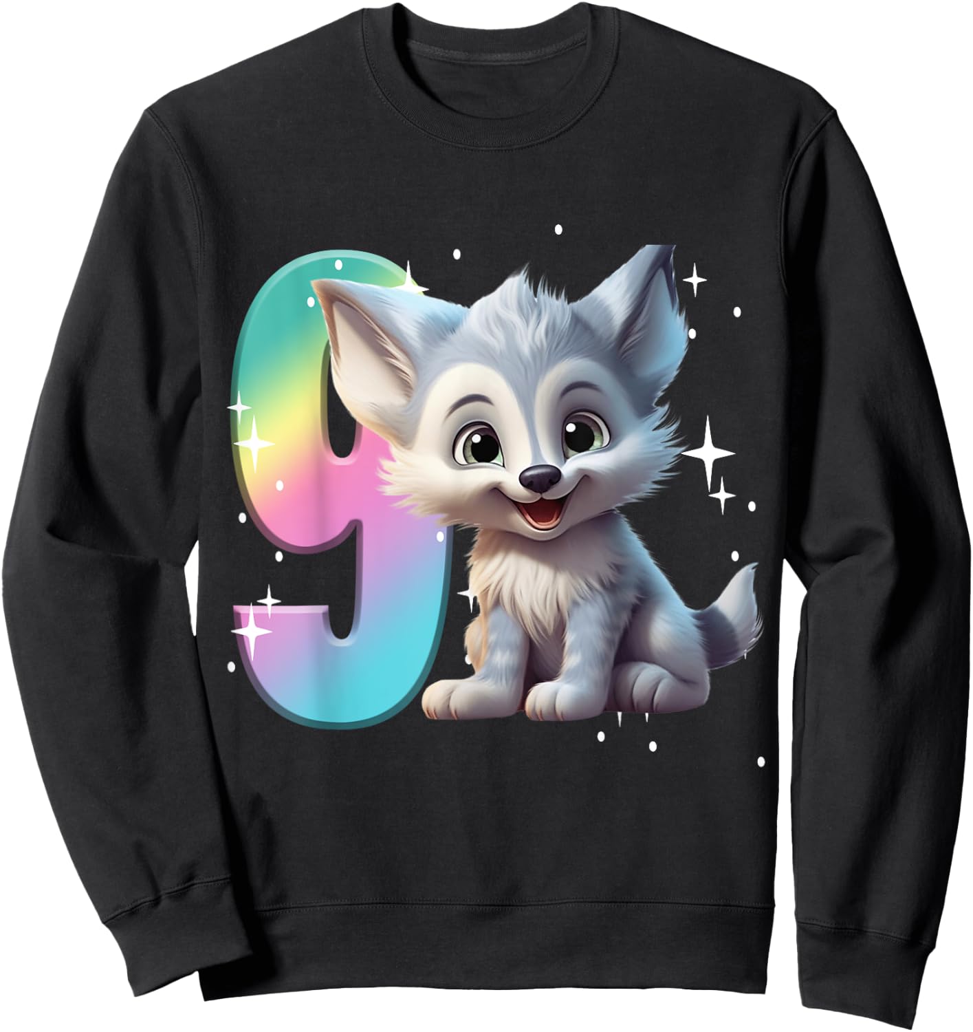 9th Birthday Wolf Shirt Birthday Girl Outfit Wolves 9 Nine Sweatshirt - Sweatshirt | Black