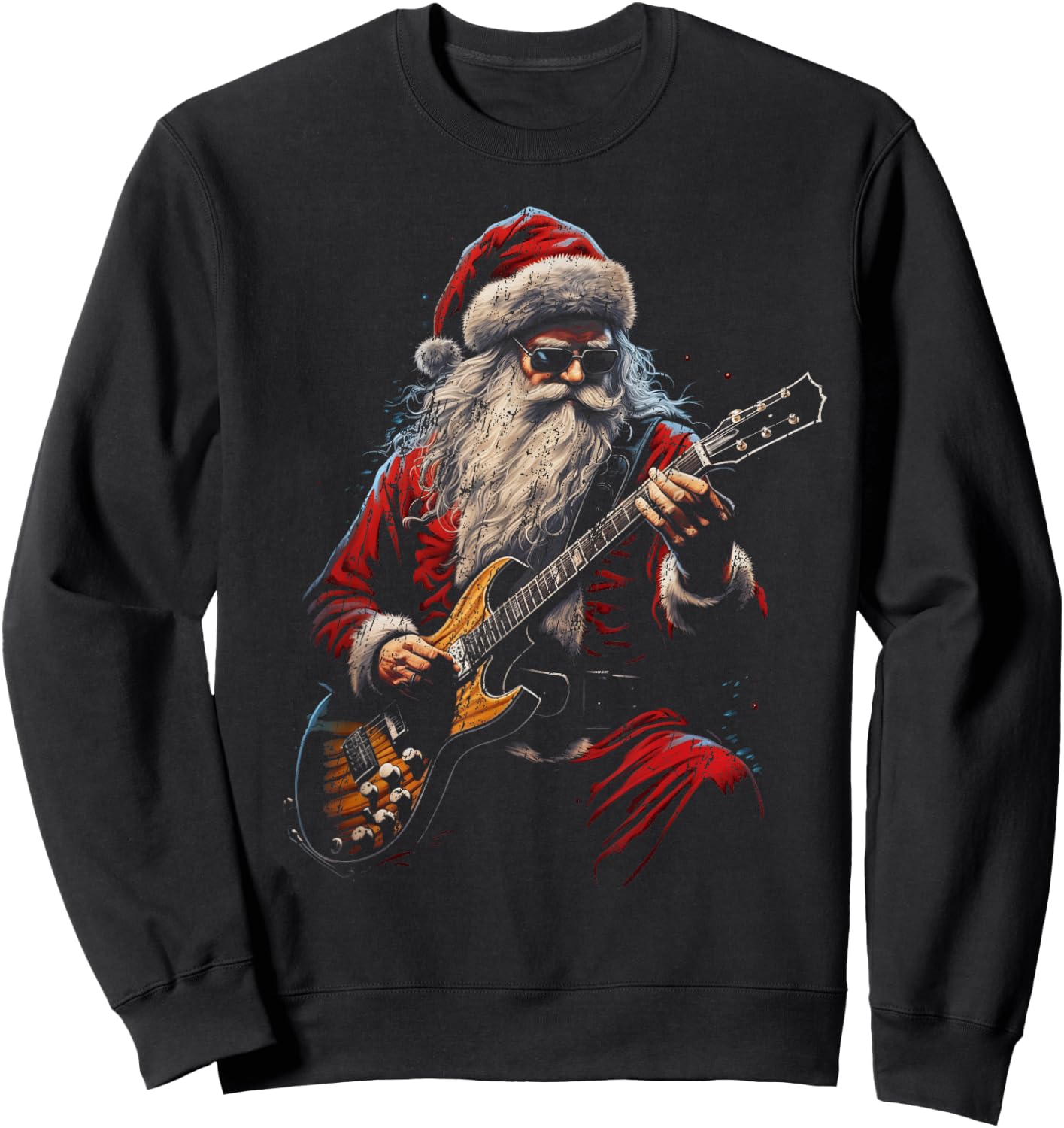 Rock Guitar Santa Claus Playing Guitar - Funny Christmas Sweatshirt - Sweatshirt | Black