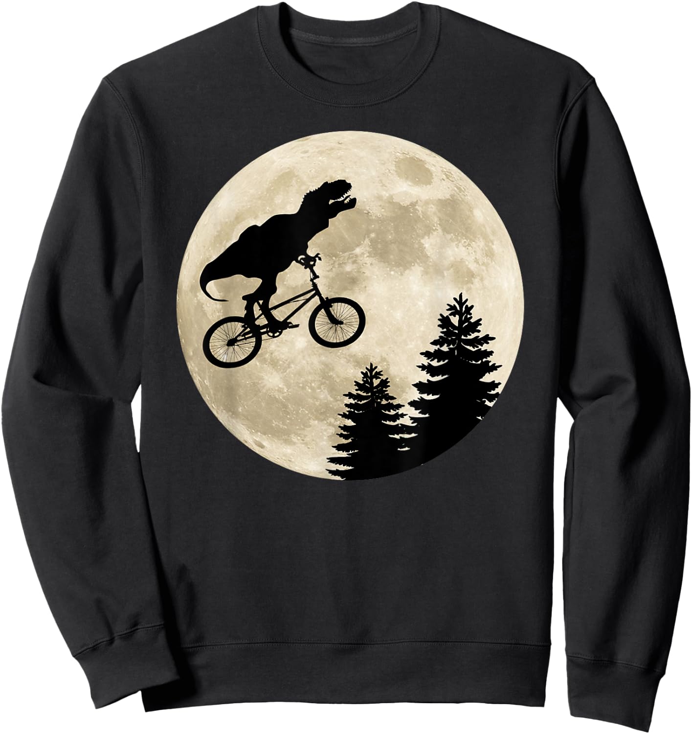 T-Rex Riding Against The Moon On A Bike Sweatshirt - Sweatshirt | Black