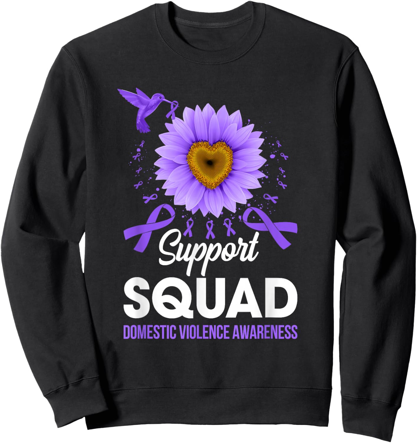 Support Squad Domestic Violence Awareness Sunflower Sweatshirt - Sweatshirt | Black