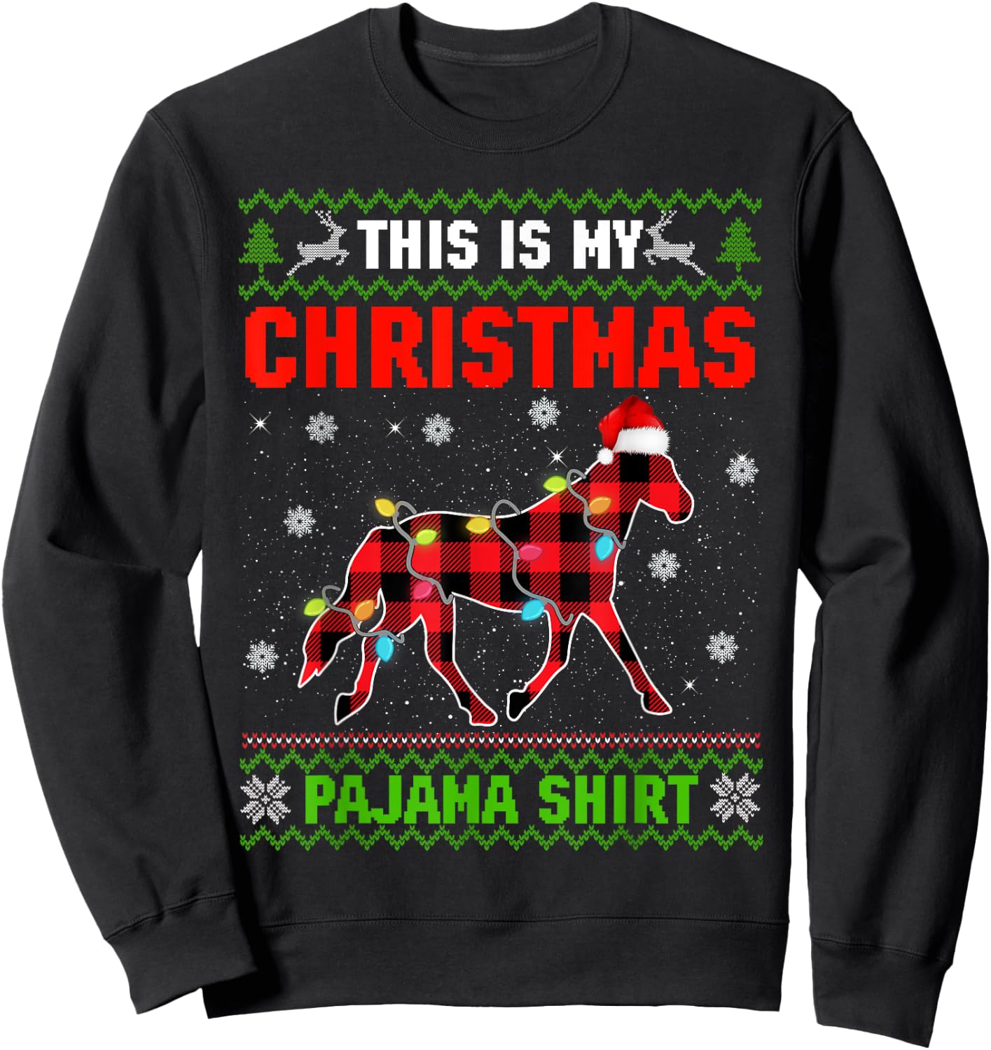 This Is My Christmas Lights Pajama Xmas Horse Lover Sweatshirt - Sweatshirt | Black
