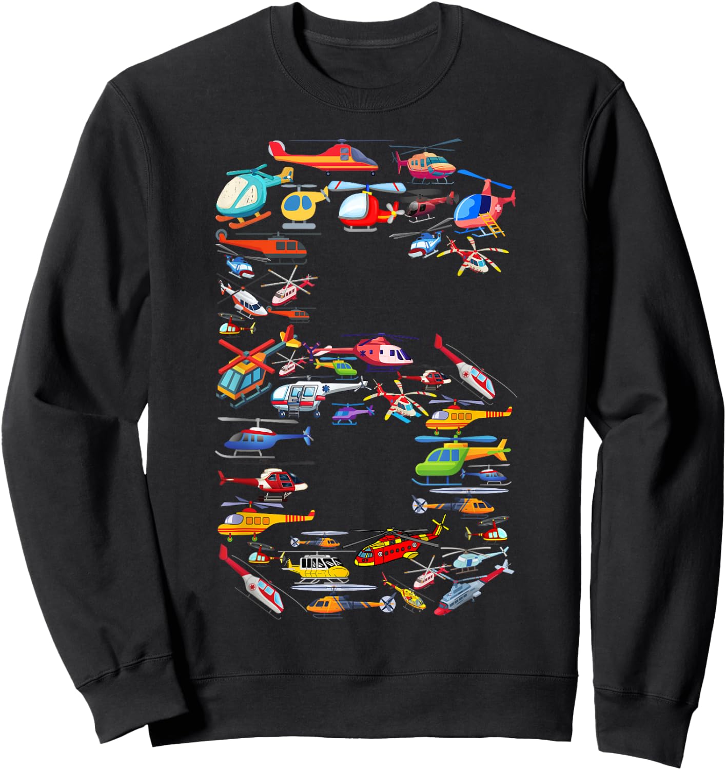 Helicopter 6th Birthday Kids Airplane 6 Year Old Boy Plane Sweatshirt - Sweatshirt | Black