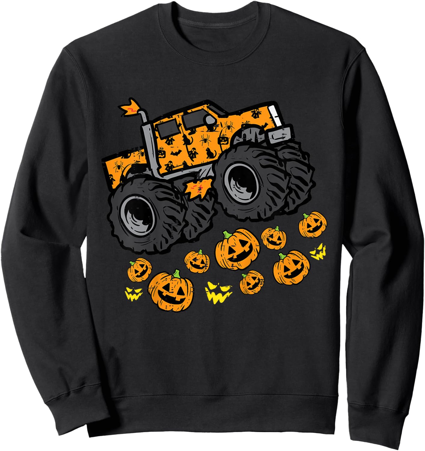 Kids Pumpkin Monster Truck Cool Halloween Costume Toddler Boys Sweatshirt - Sweatshirt | Black