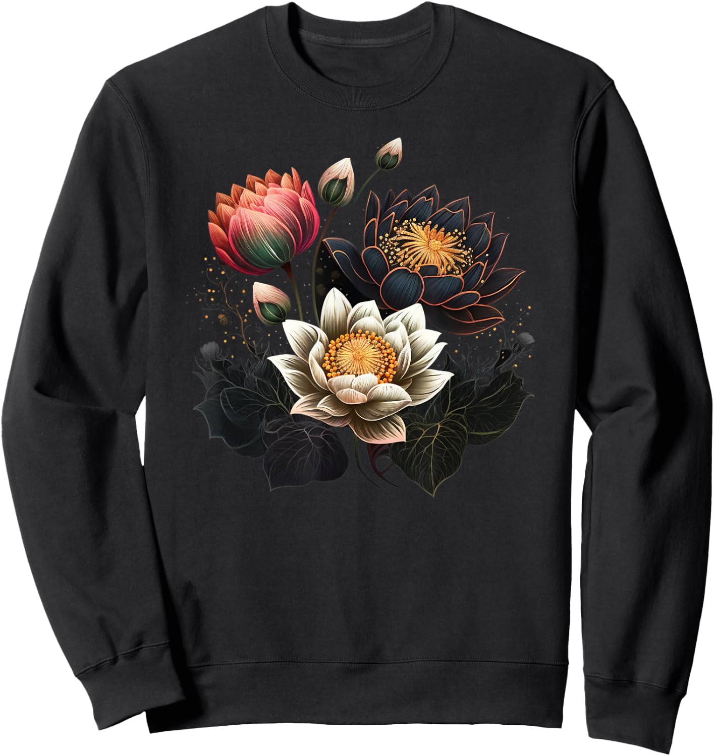 Lotus flowers Buddhism spiritual symbol yoga namaste blossom Sweatshirt - Sweatshirt | Black