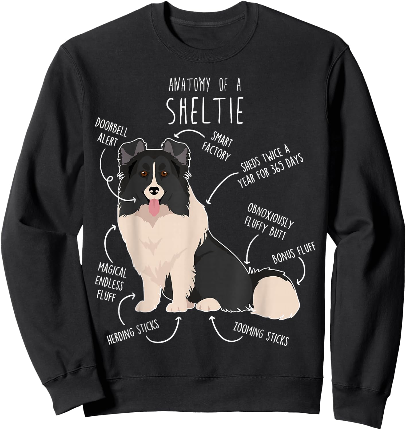 Bi Black Sheltie Shetland Sheepdog Anatomy, Funny Cute Pet Men Women Girls Kids Sweatshirt - Sweatshirt | Black