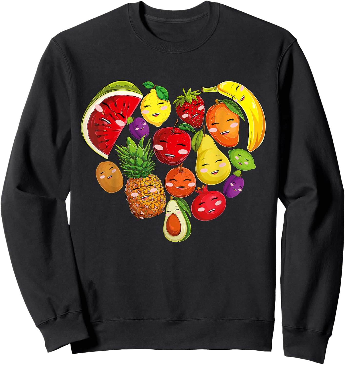 Funny Fruits Collage Cute Heart Fruit and Vegetables Sweatshirt - Sweatshirt | Black