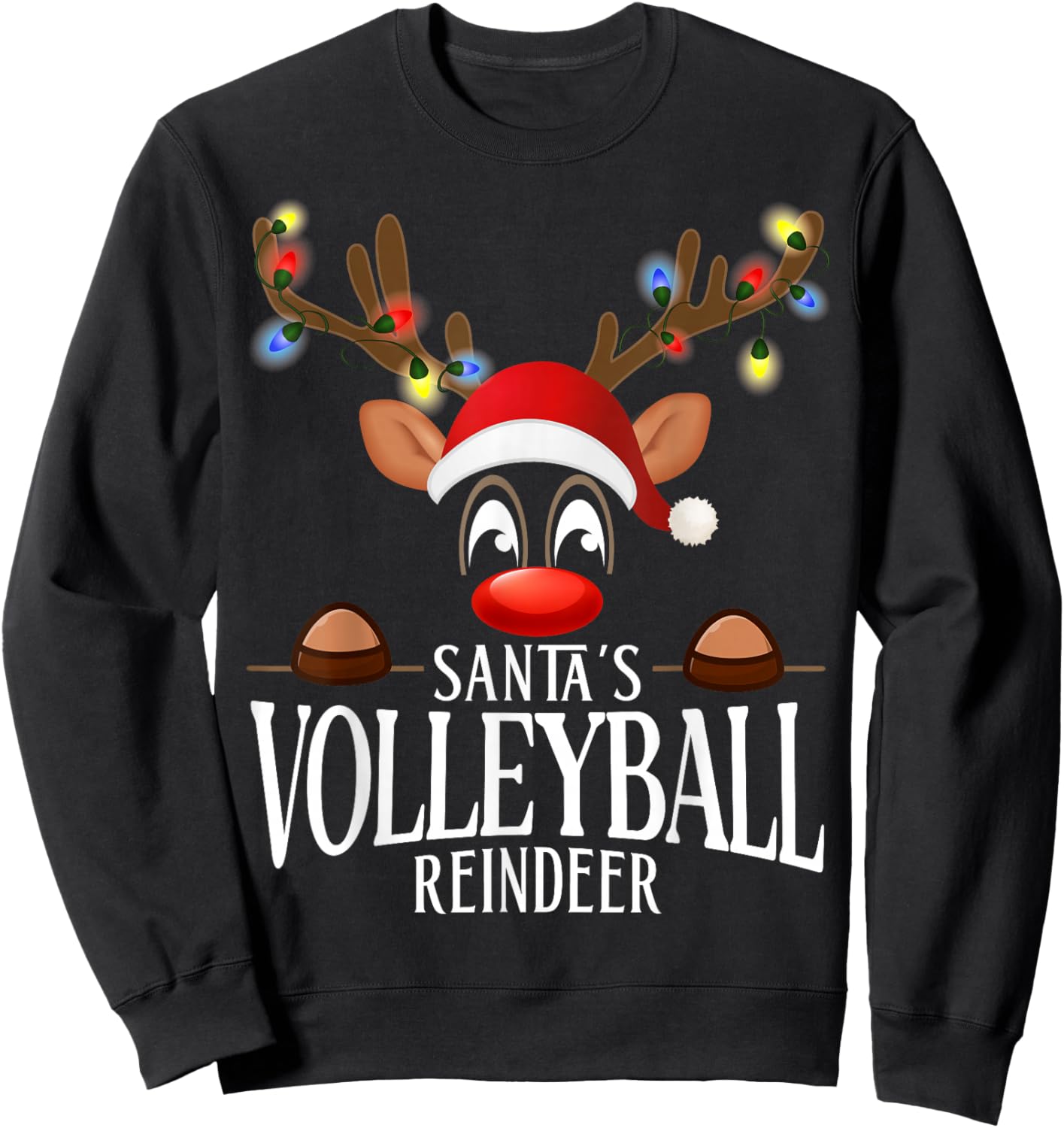 Santa's Volleyball Reindeer Funny XMas Matching PJS Sweatshirt - Sweatshirt | Black