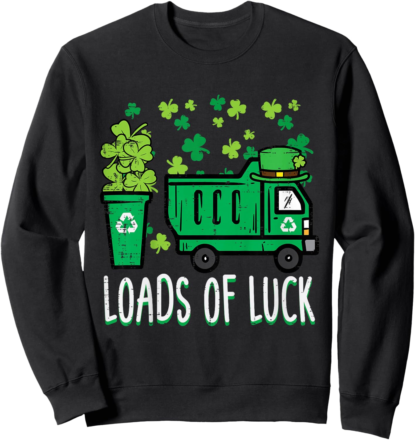 Kids St Patricks Day Garbage Truck Load Of Luck Toddler Boys Sweatshirt - Sweatshirt | Black
