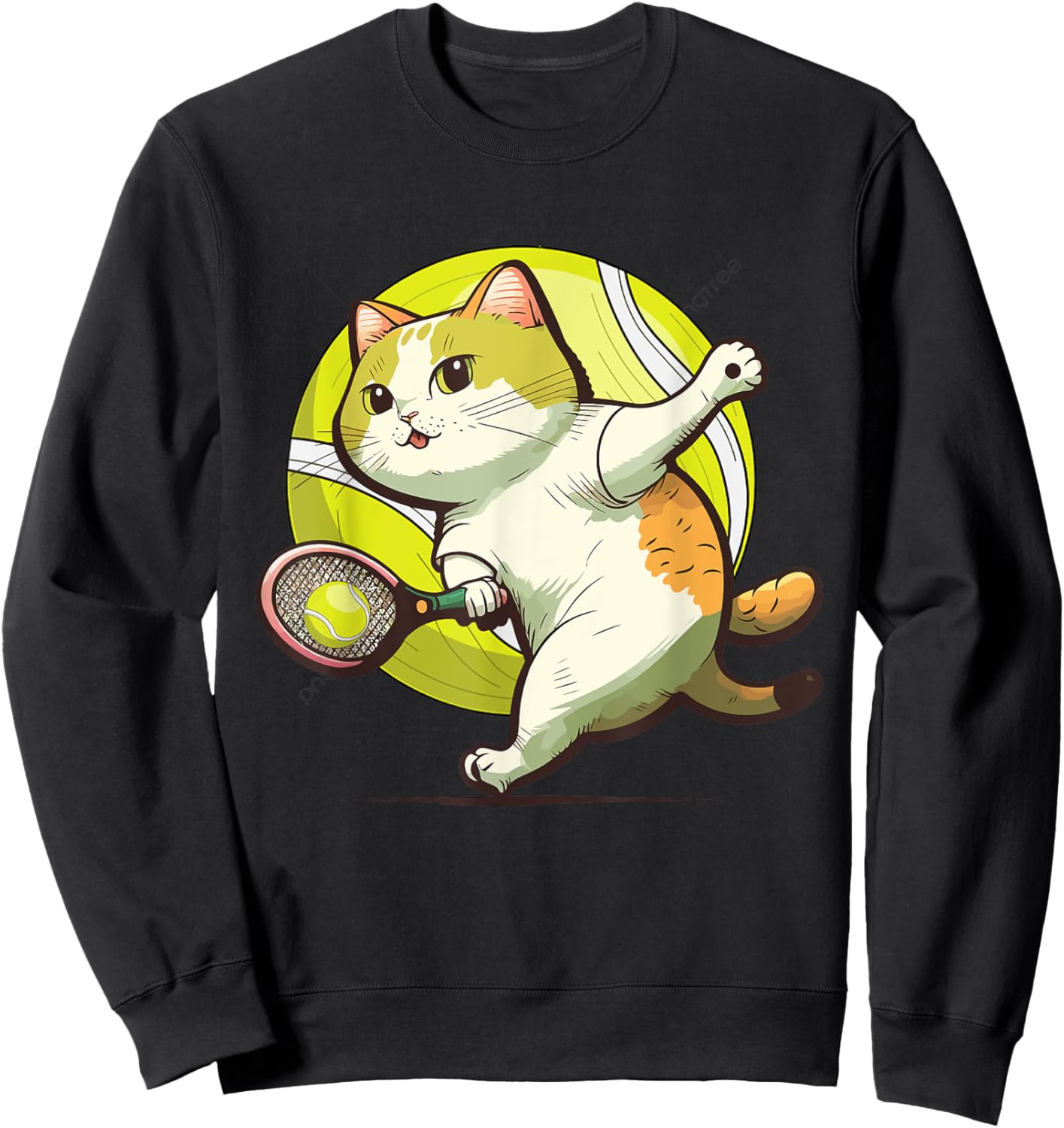 Funny Tennis Racket Cat Playing Tennis Women Kids Sweatshirt - Sweatshirt | Black