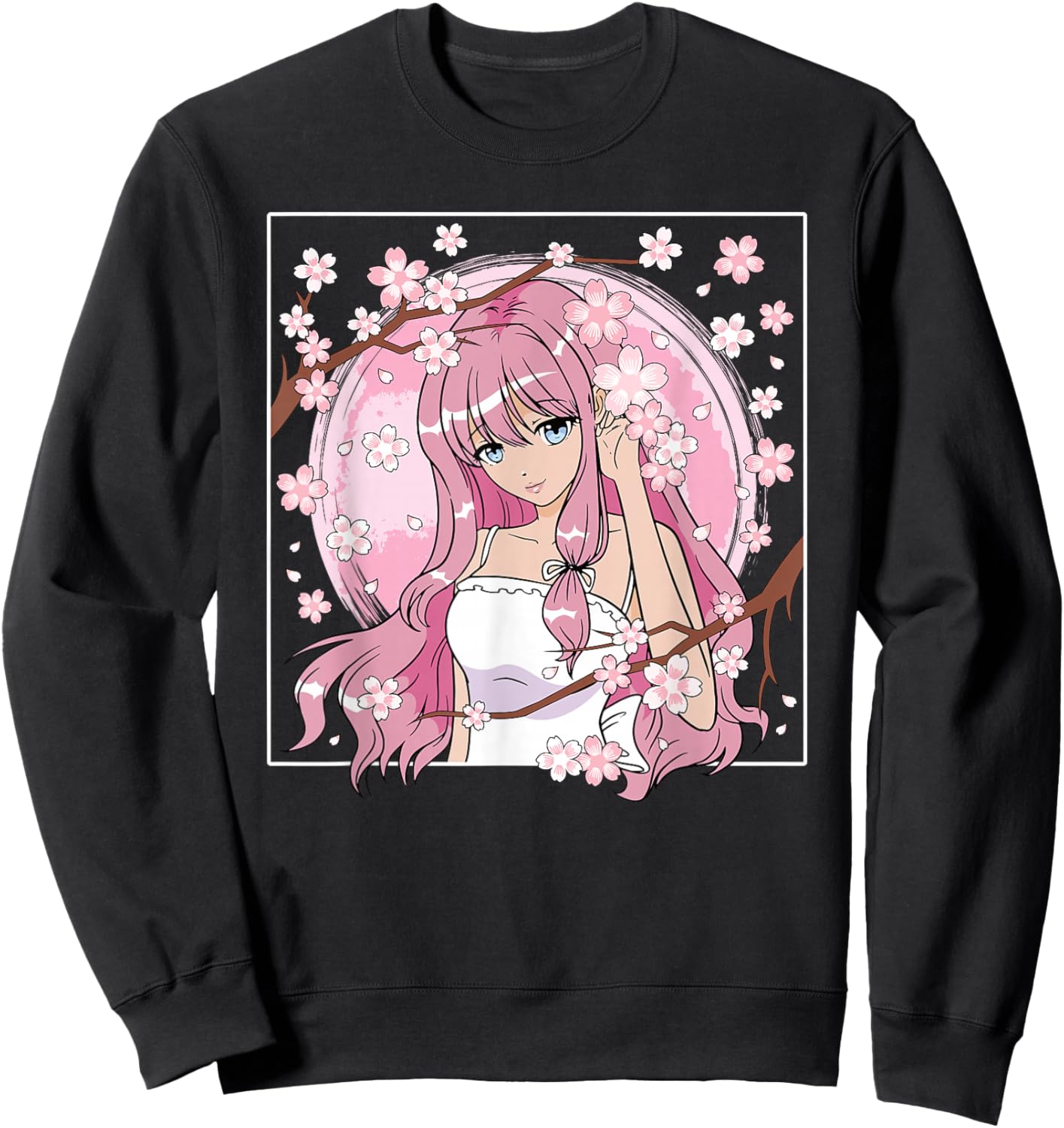 Japanese Anime Girl Otaku Cherry Blossom Sakura Women Sweatshirt - Sweatshirt | Black